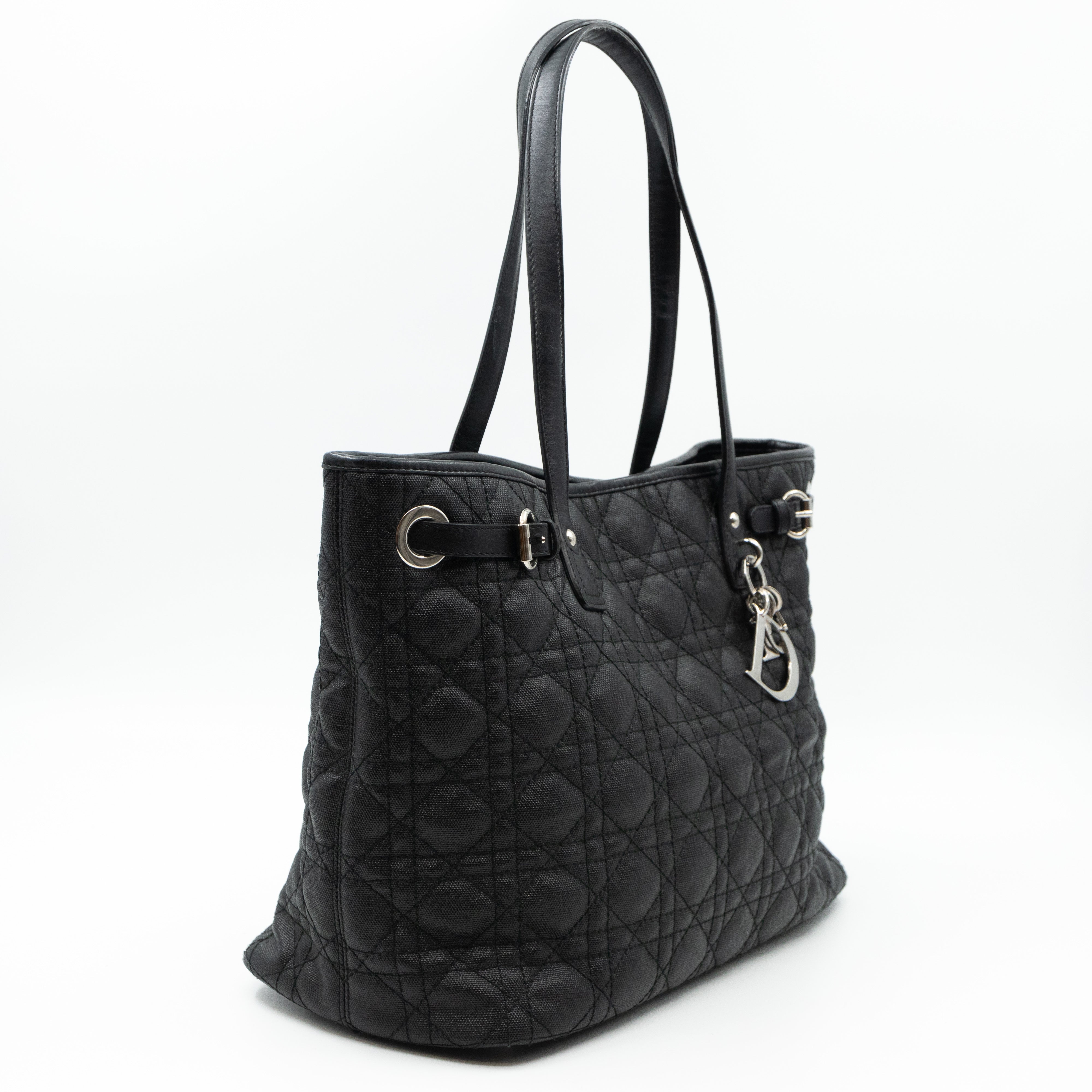 Christian Dior Panarea Medium Tote Black Coated Canvas Queen Station