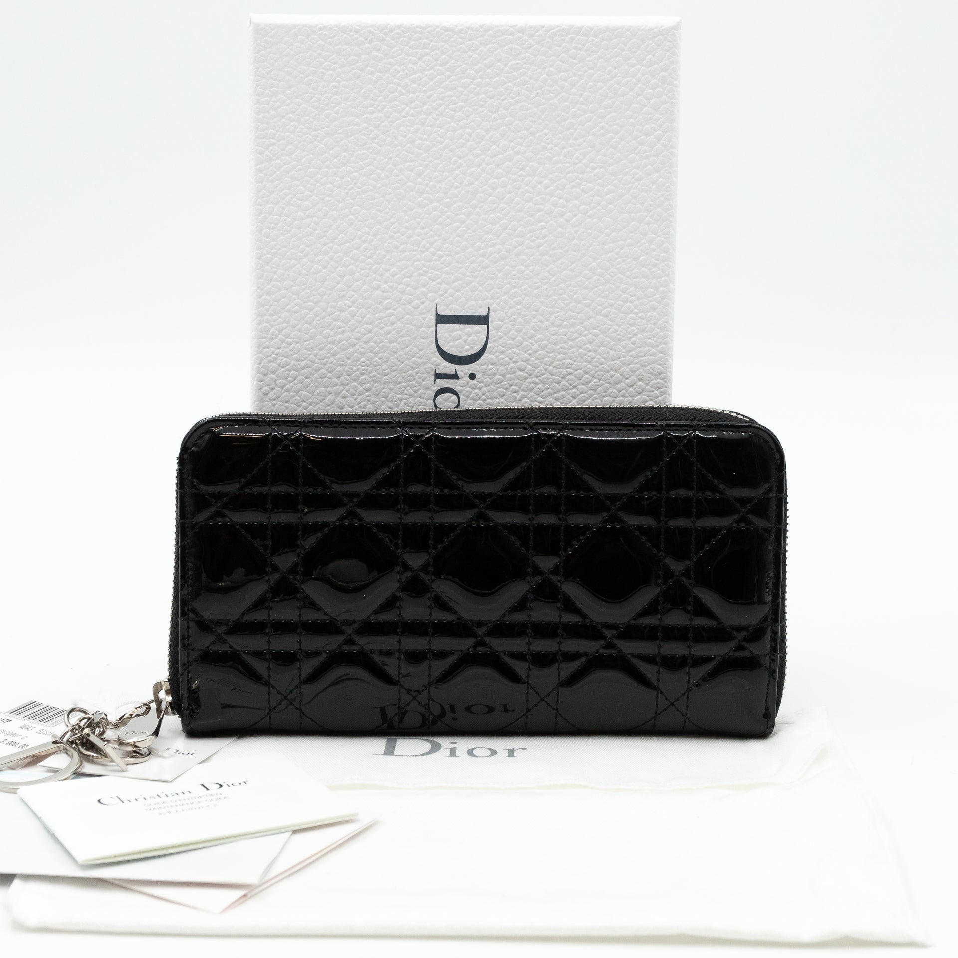 Christian Dior Lady Dior Voyageur Wallet Black Patent Leather