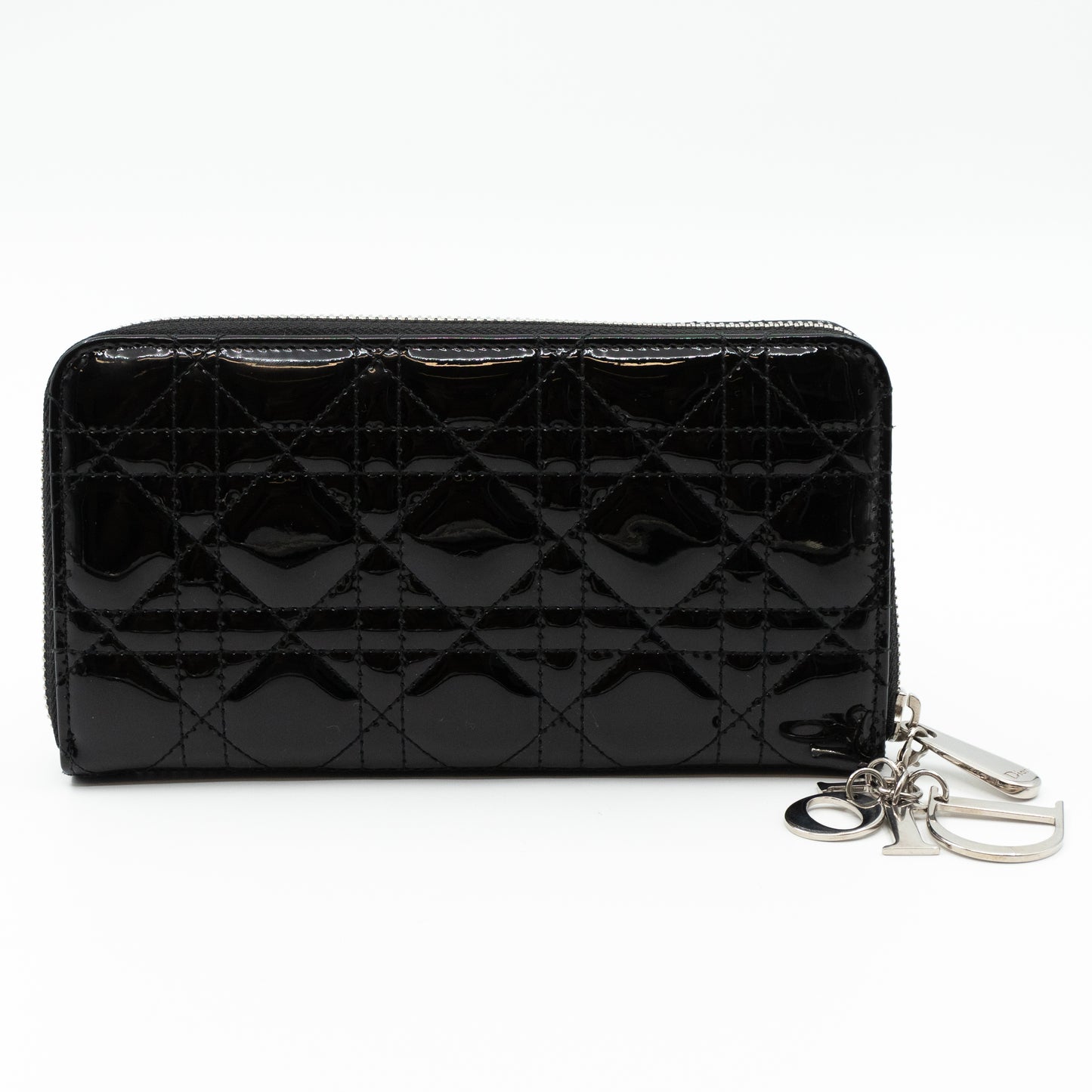 Lady Dior Voyageur Wallet Black Patent Leather