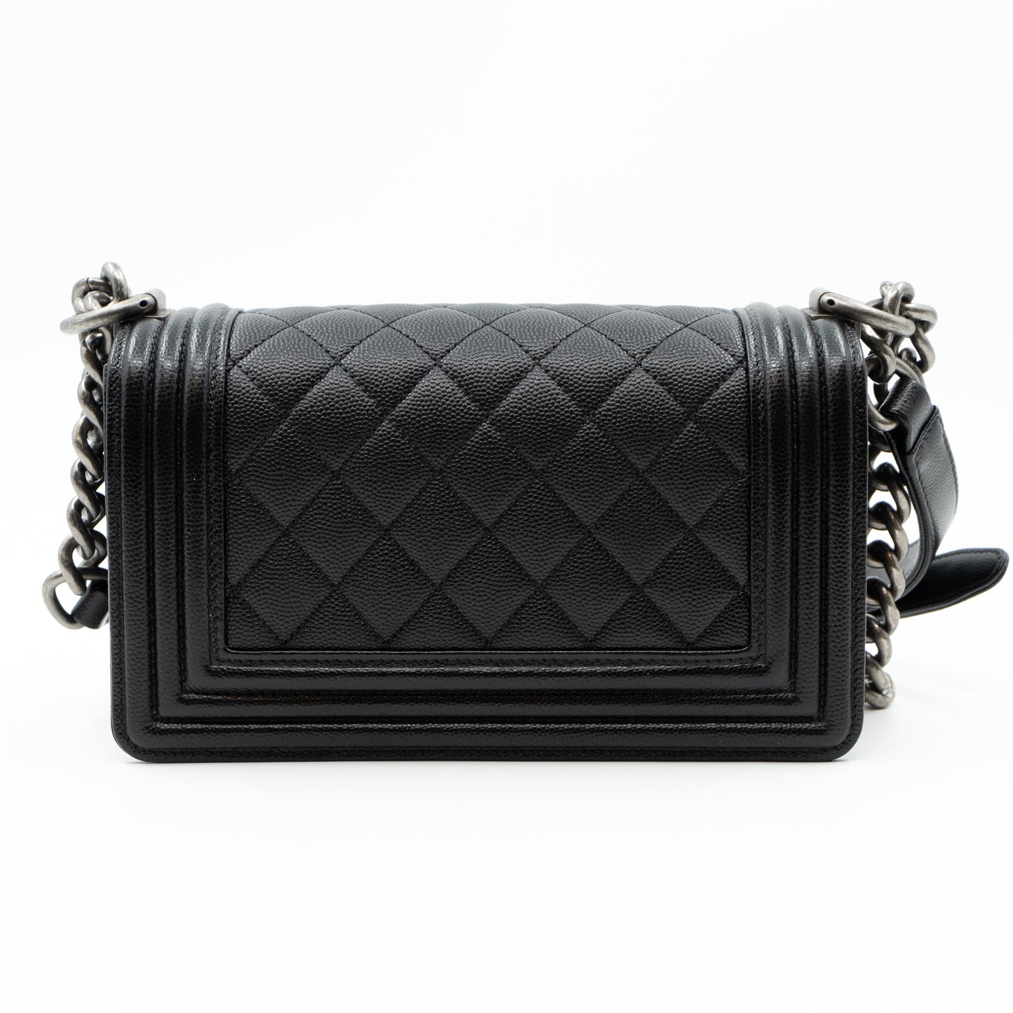 Boy Bag Small Black Caviar Ruthenium