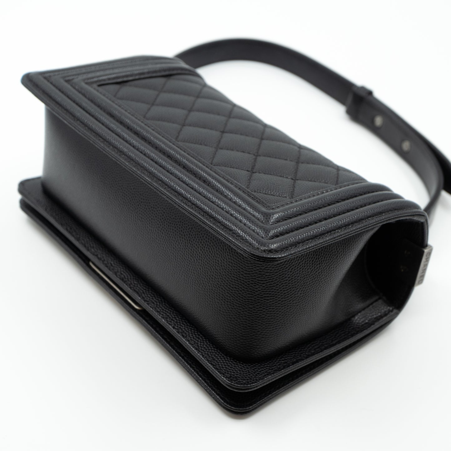 Boy Bag Small Black Caviar Ruthenium