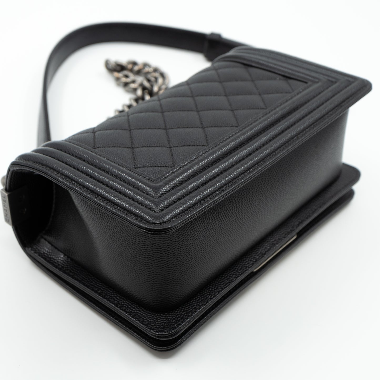 Boy Bag Small Black Caviar Ruthenium