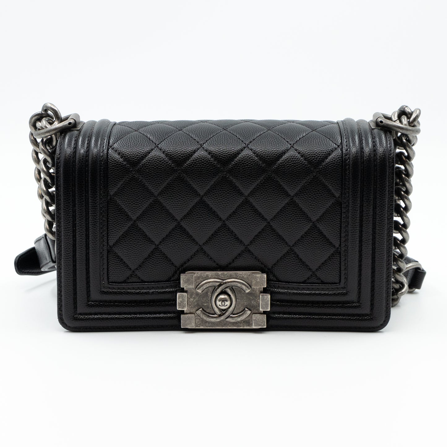 Boy Bag Small Black Caviar Ruthenium