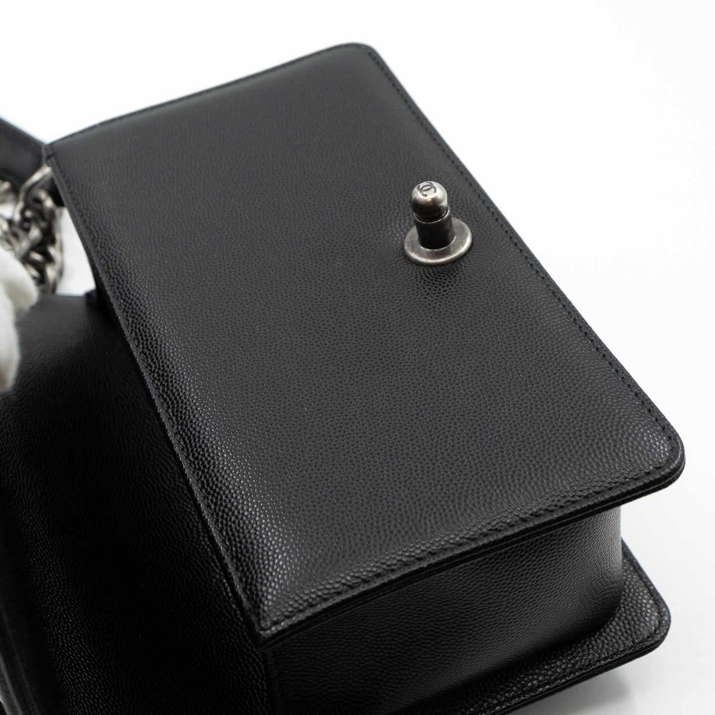 Boy Bag Small Black Caviar Ruthenium