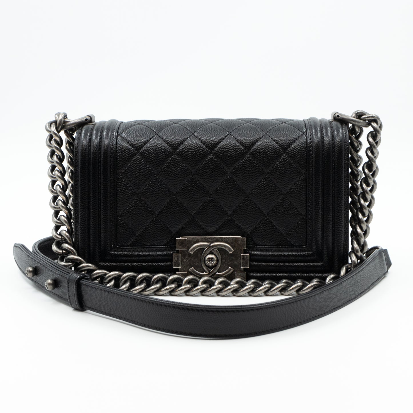 Boy Bag Small Black Caviar Ruthenium