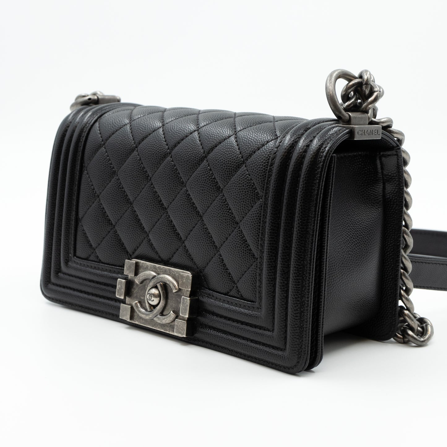 Boy Bag Small Black Caviar Ruthenium