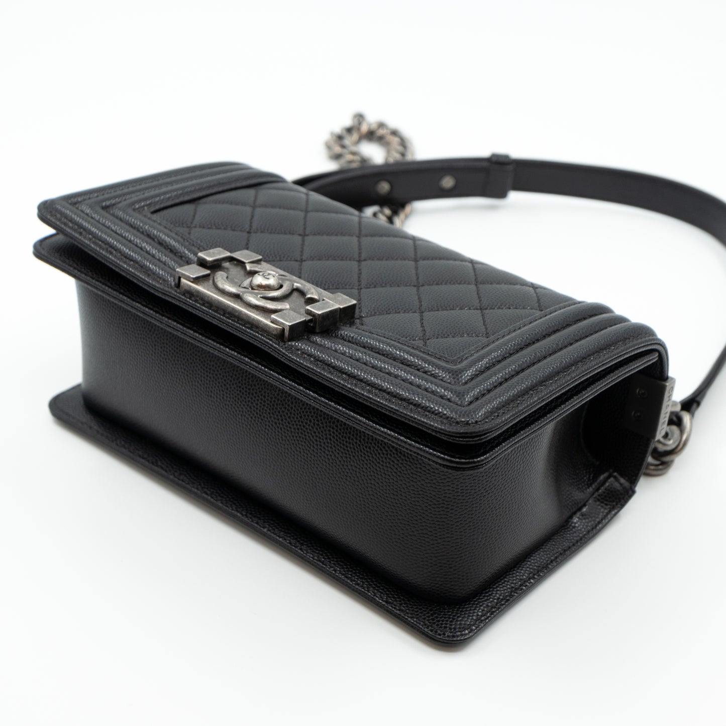 Boy Bag Small Black Caviar Ruthenium