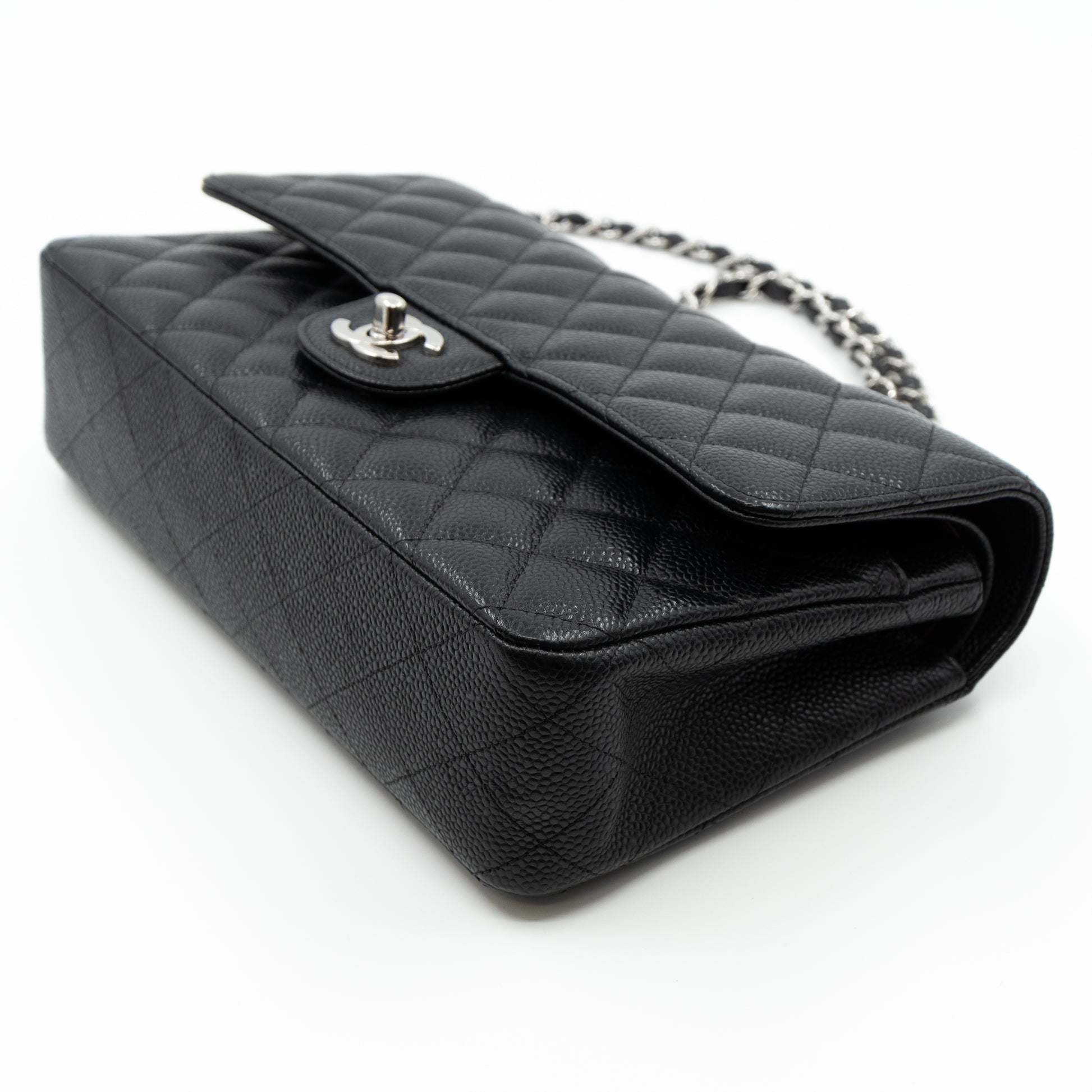 Chanel Rare Silver HW Black Quilted Caviar Medium Classic Double Flap –  Bagriculture