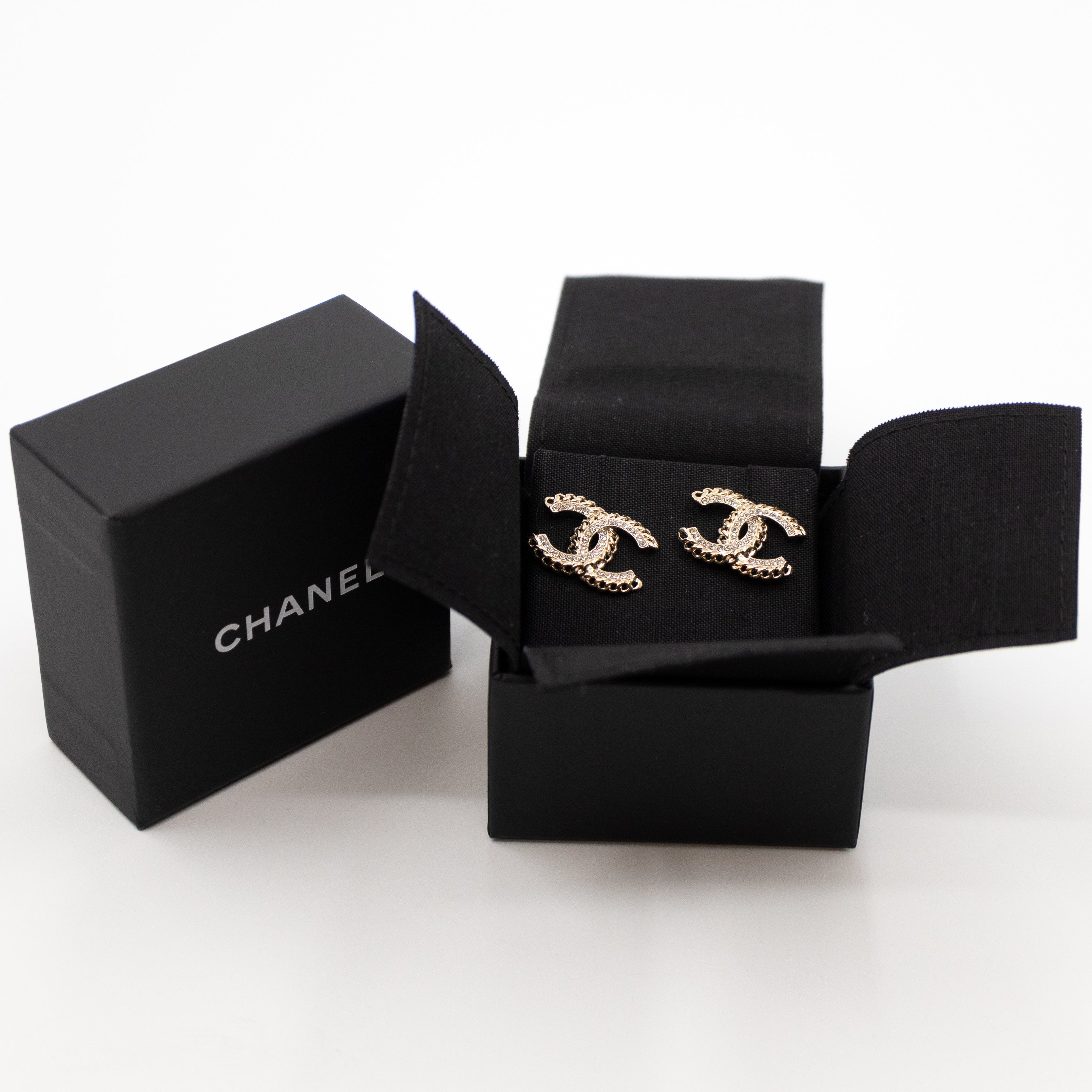 CHANEL Resin Crystal CC Earrings Black 599816