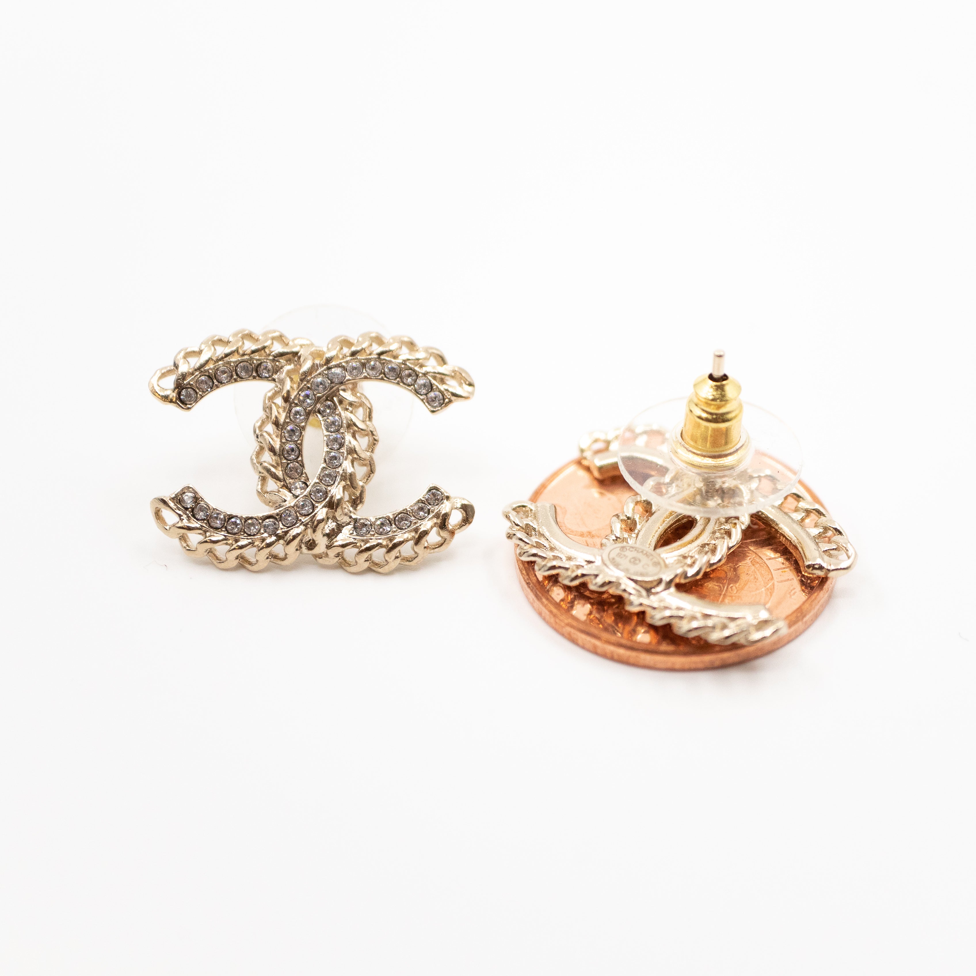 CC Crystal Chain Earrings Light Gold