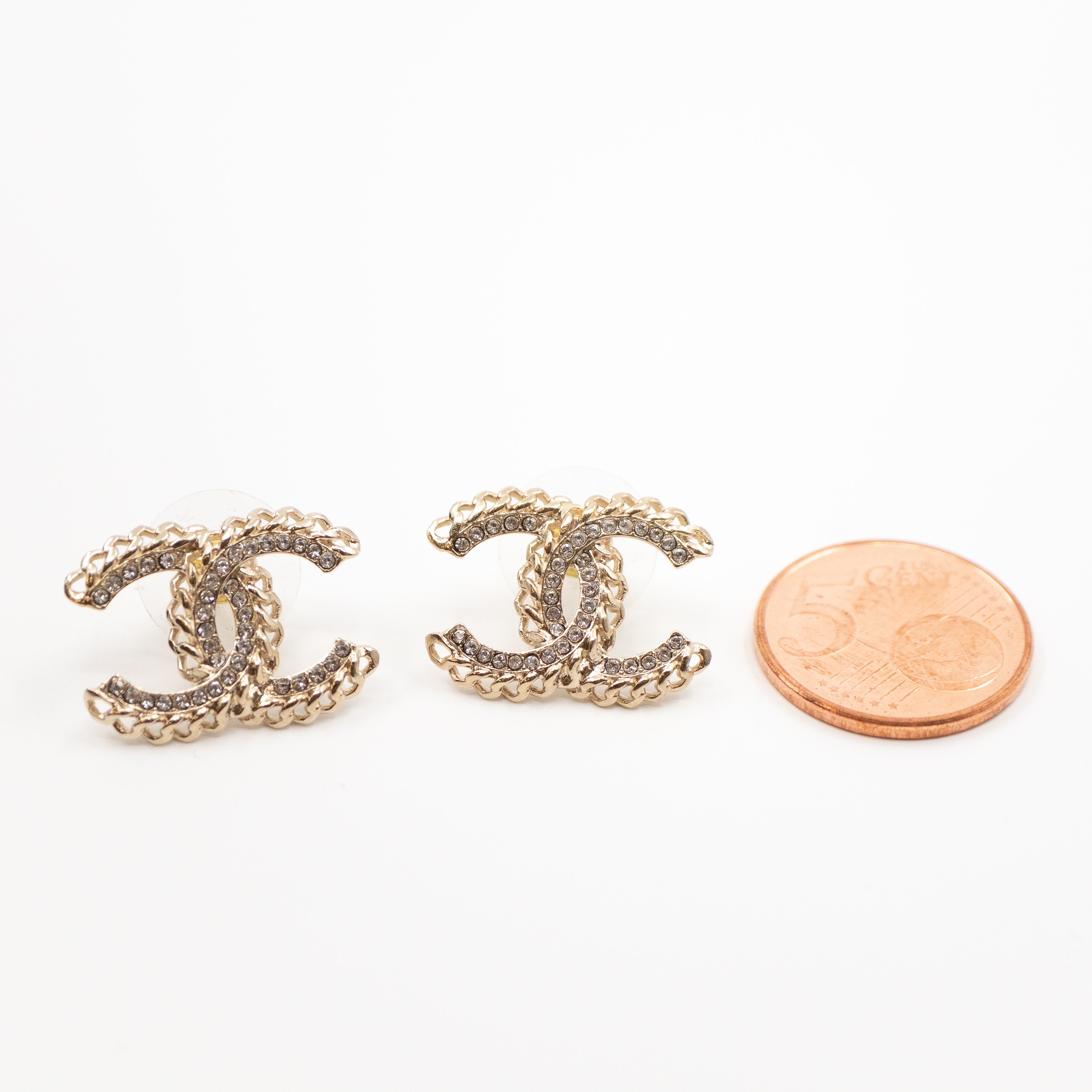 CC Crystal Chain Earrings Light Gold
