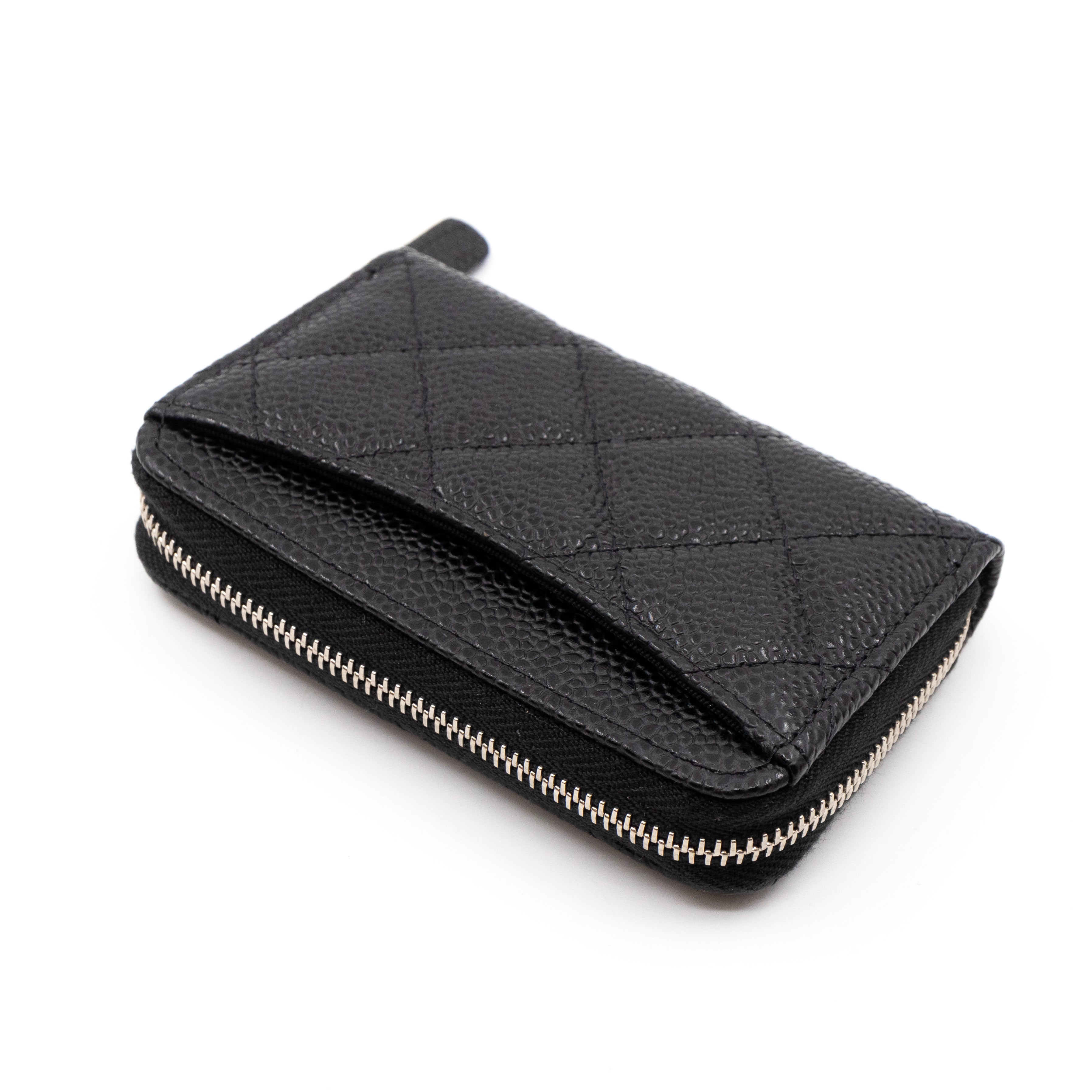 Zipped Coin Purse Black Caviar Silver