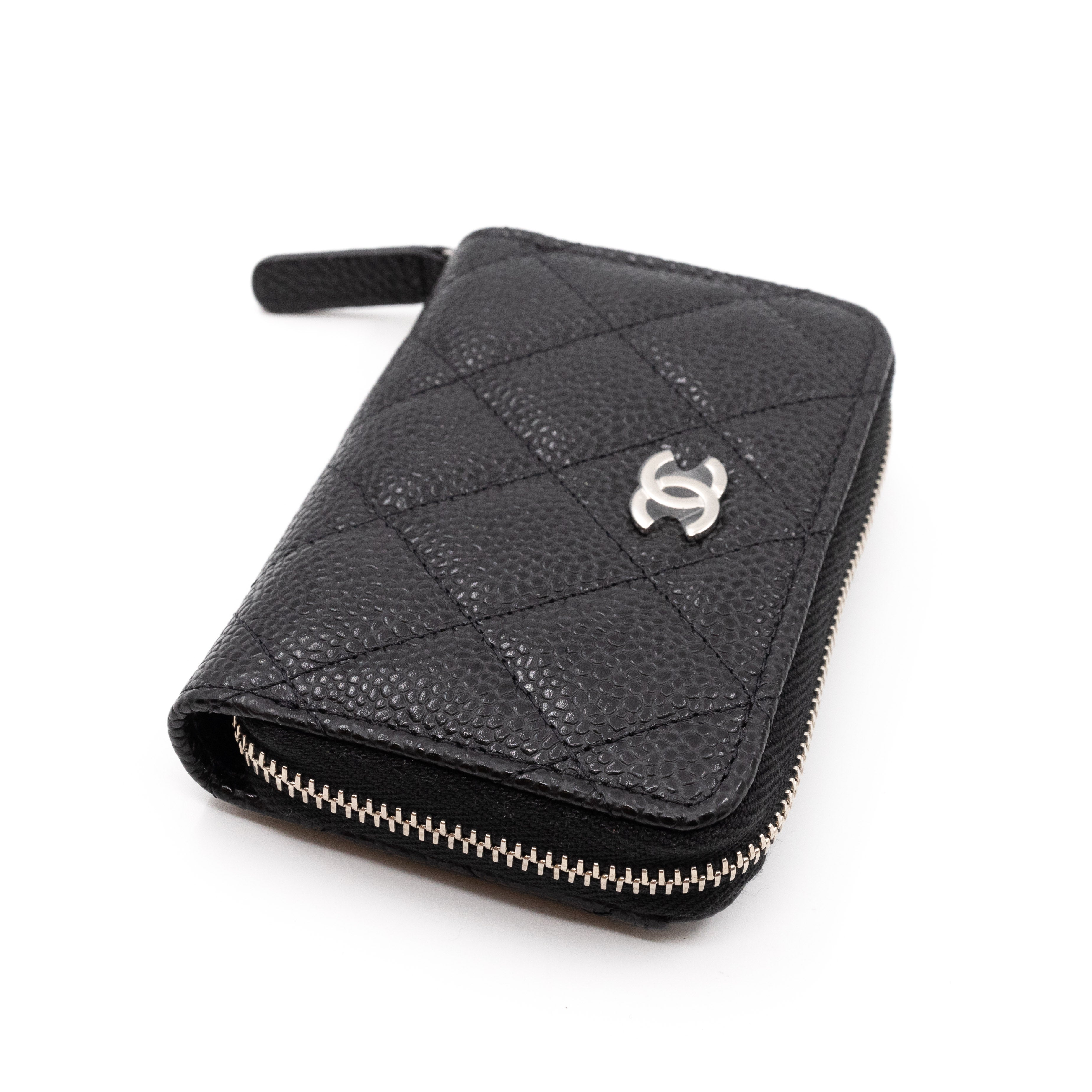 Zipped Coin Purse Black Caviar Silver