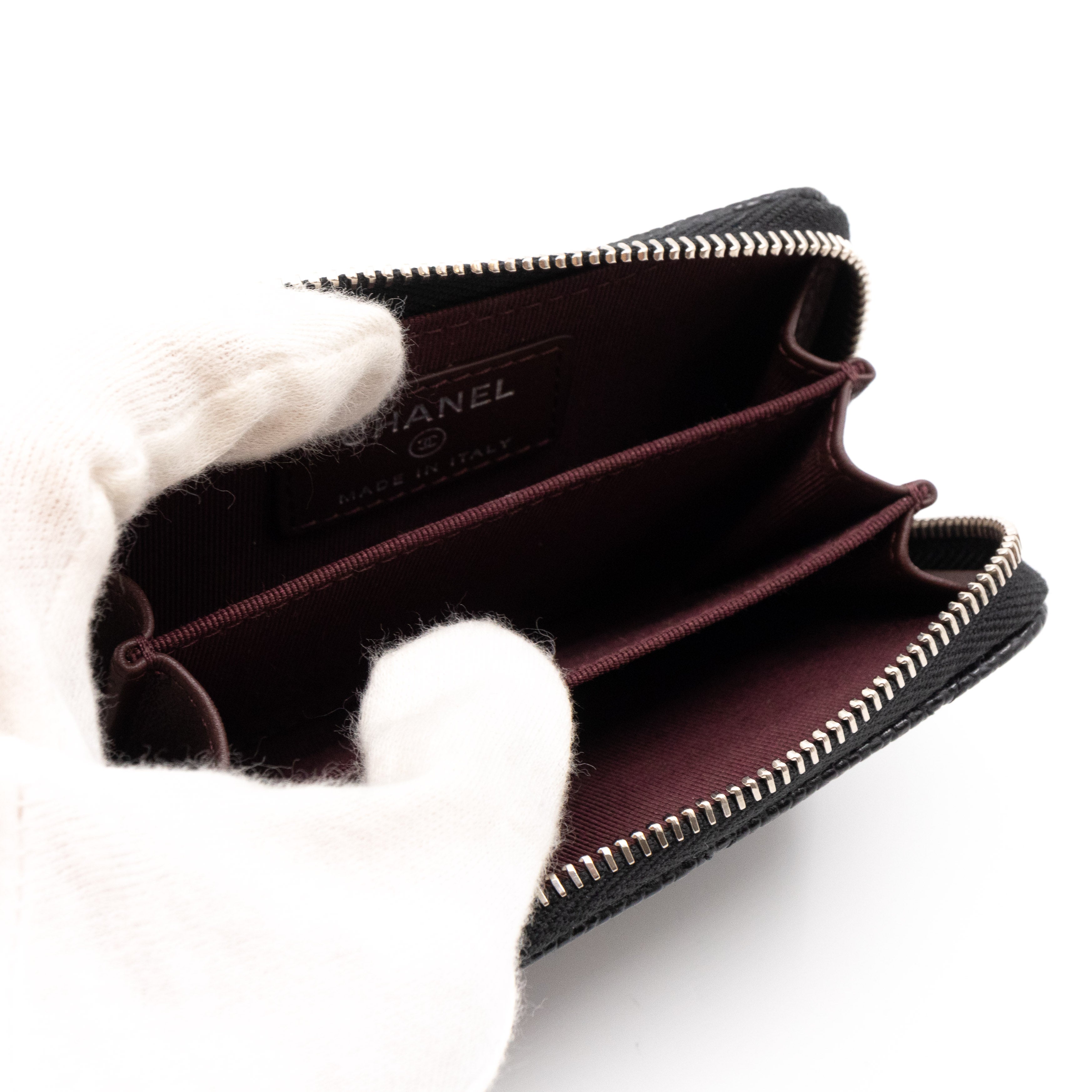 Zipped Coin Purse Black Caviar Silver