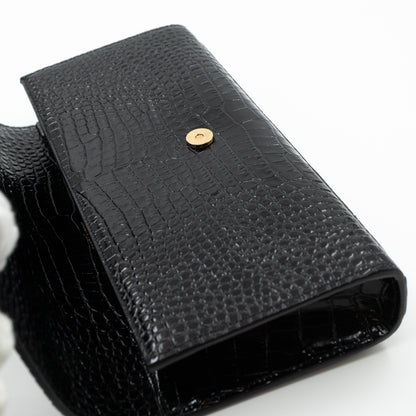 Kate Clutch Tassel Croc Embossed Black Leather