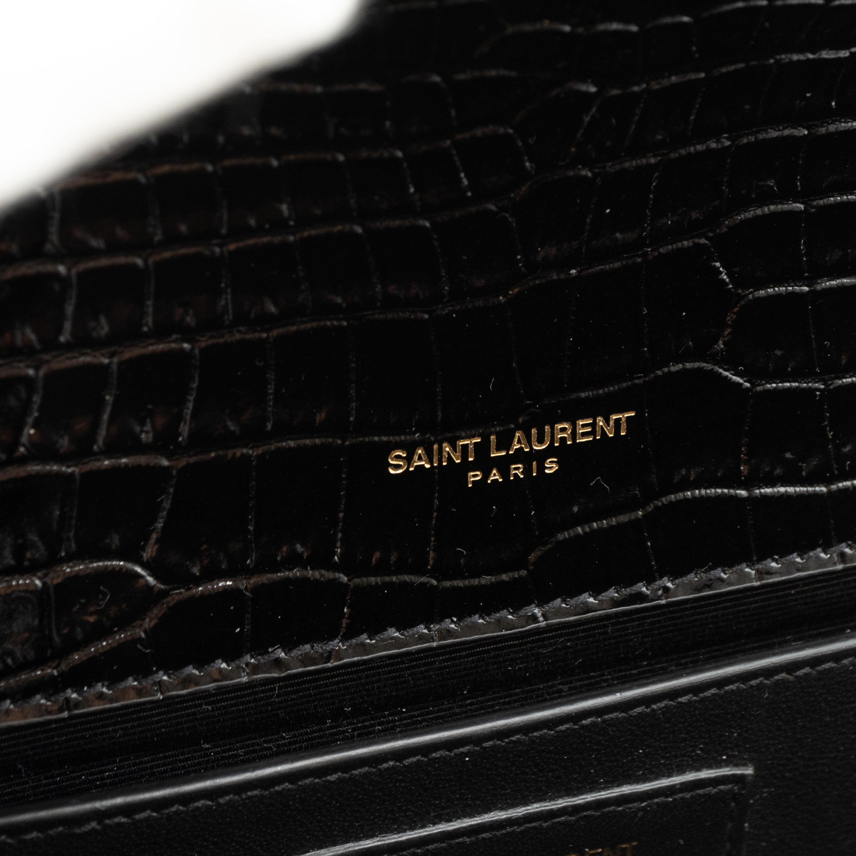Kate Clutch Tassel Croc Embossed Black Leather