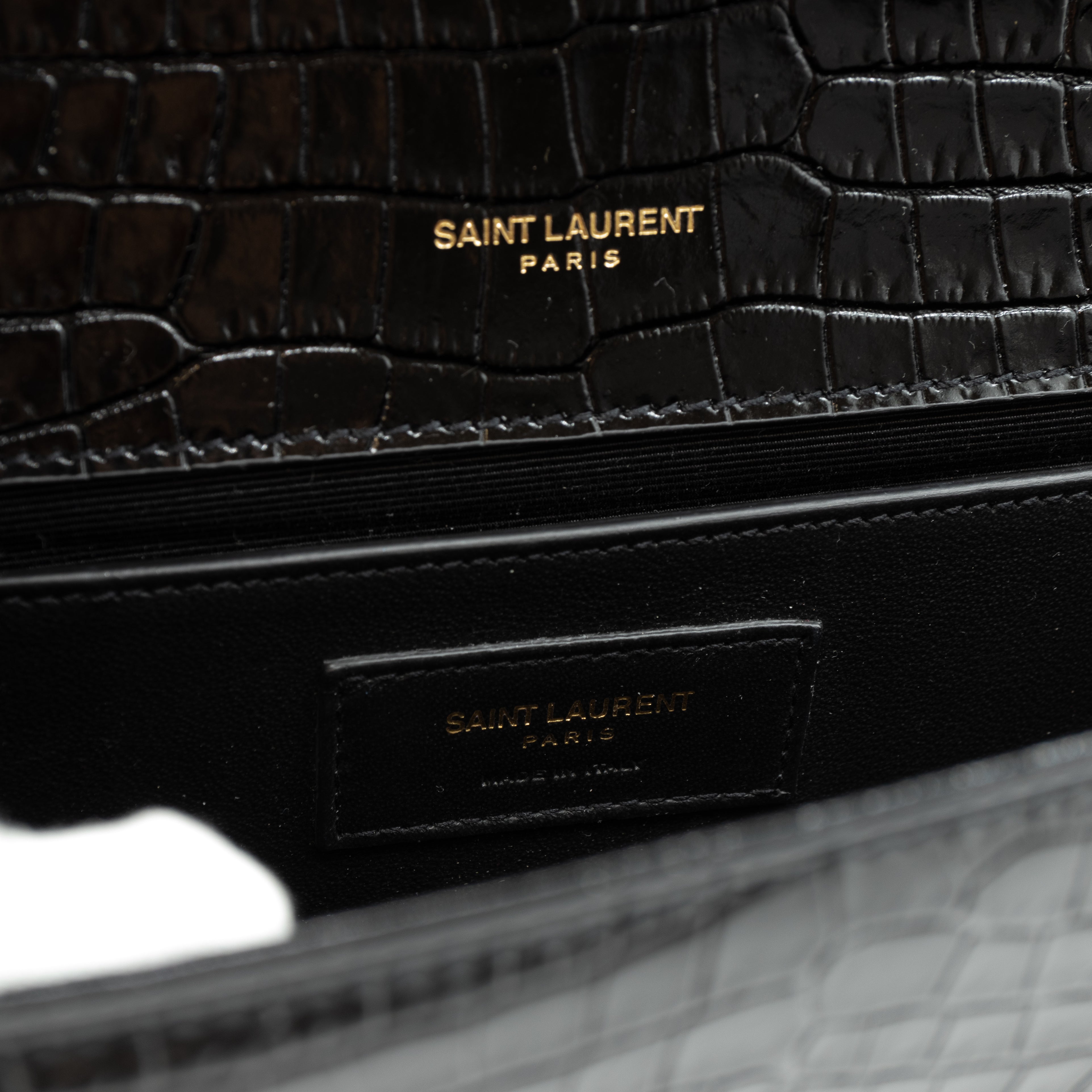 Kate Clutch Tassel Croc Embossed Black Leather