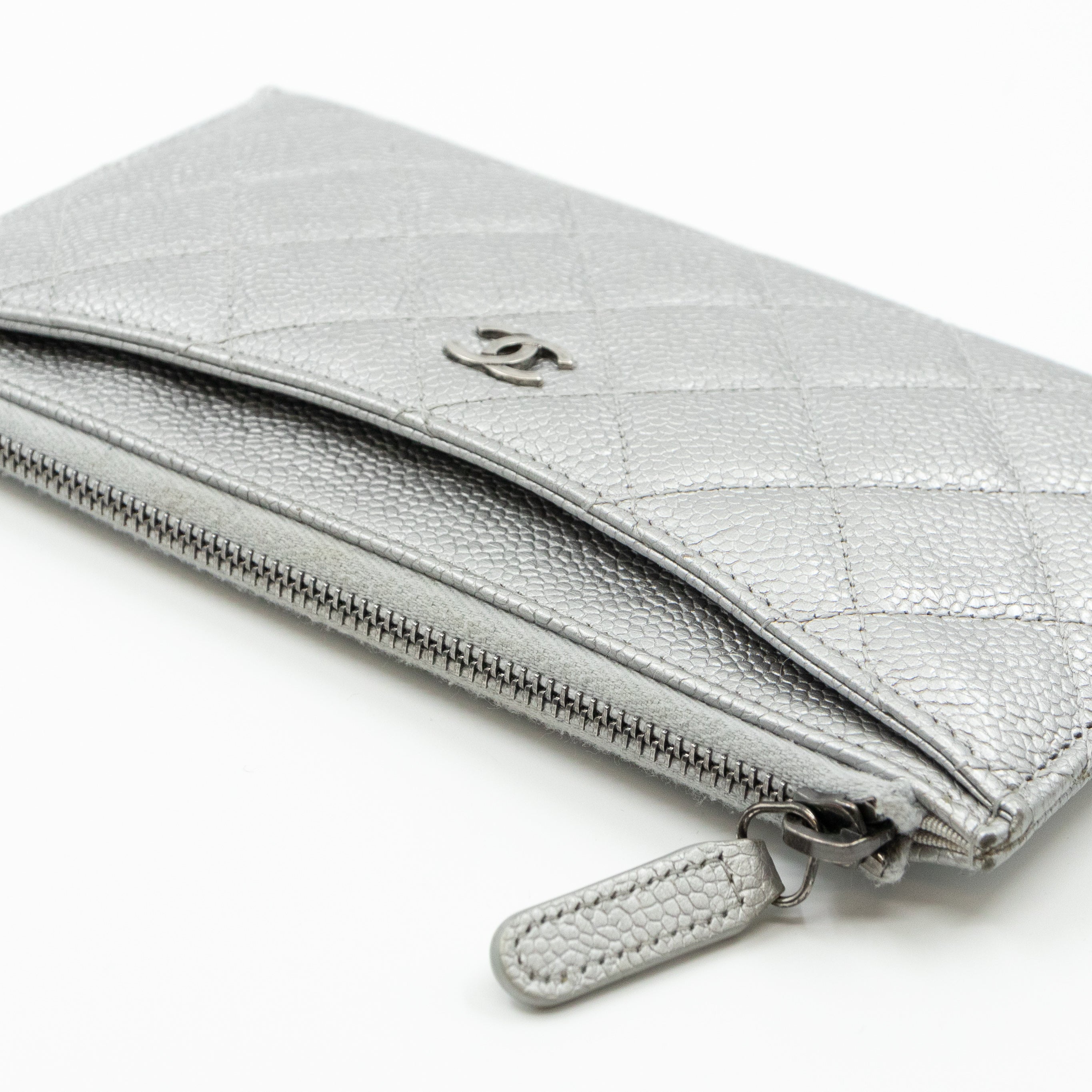 Flat Long Wallet Silver Caviar