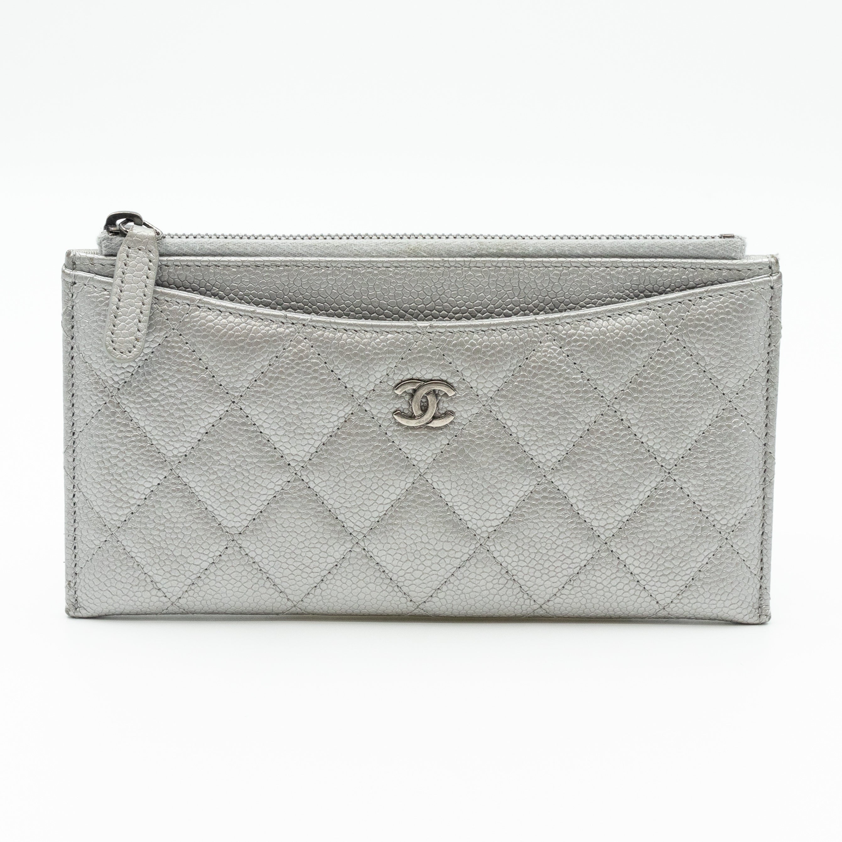 Flat Long Wallet Silver Caviar