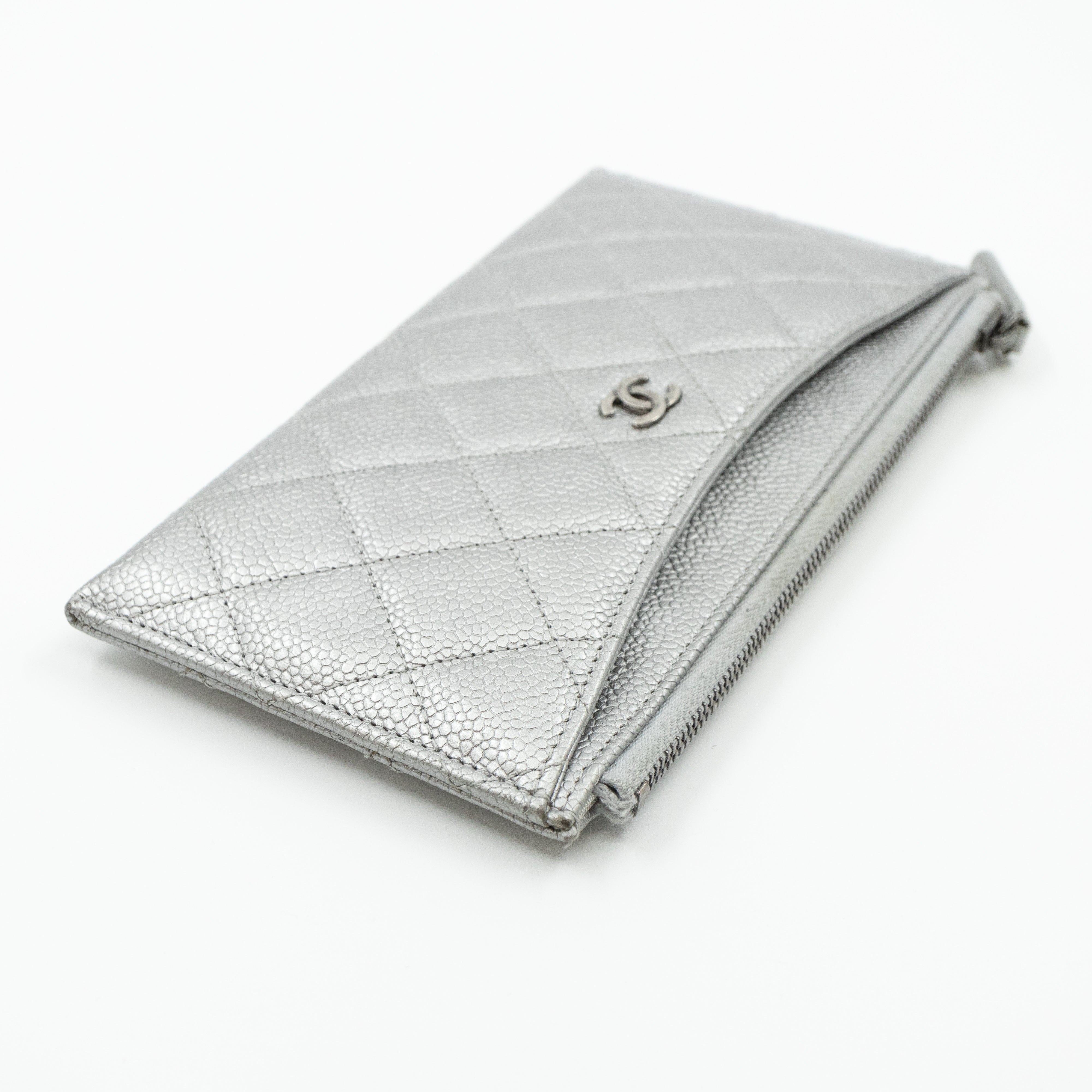 Flat Long Wallet Silver Caviar