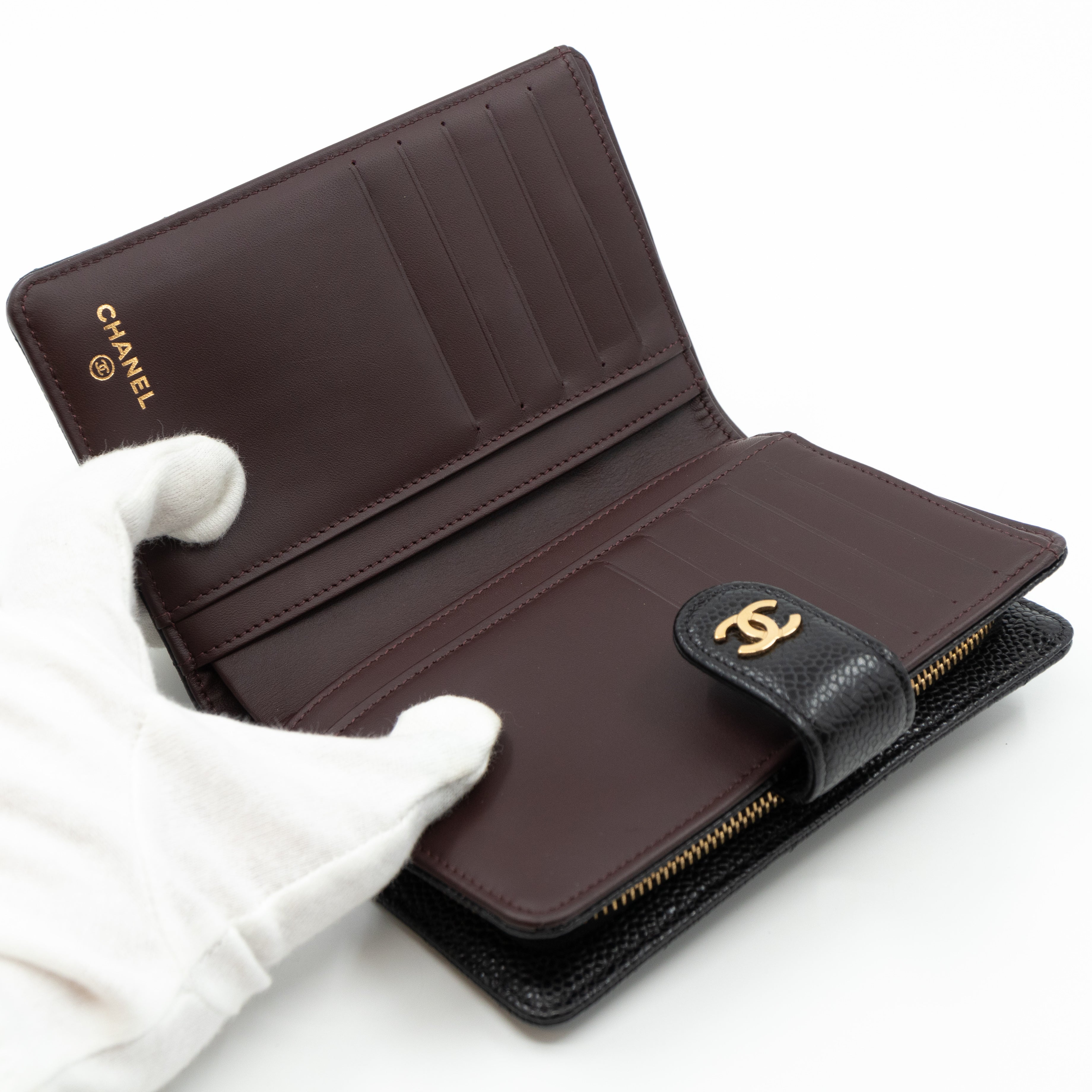 L-Zip Wallet Black Caviar Gold