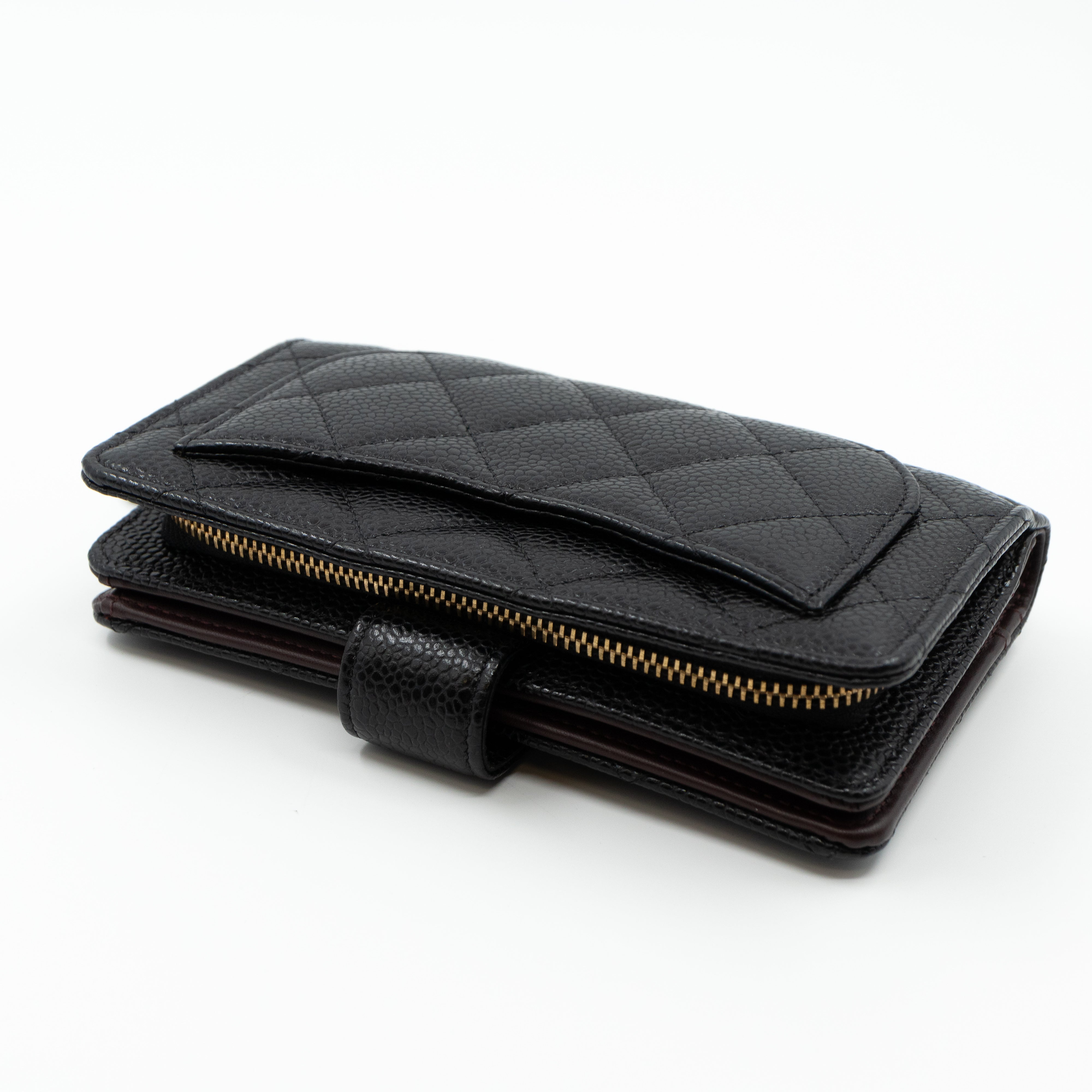 L-Zip Wallet Black Caviar Gold