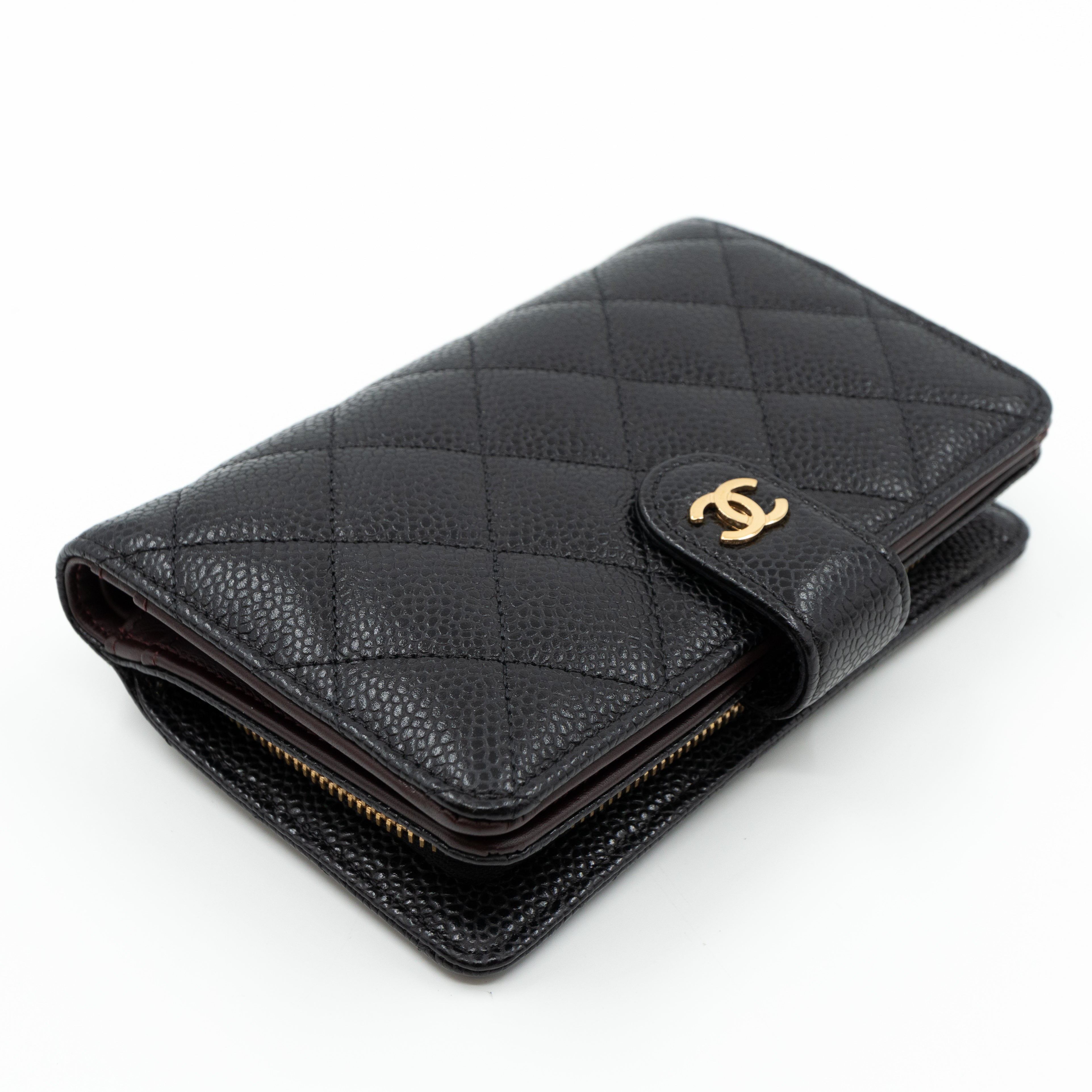 L-Zip Wallet Black Caviar Gold