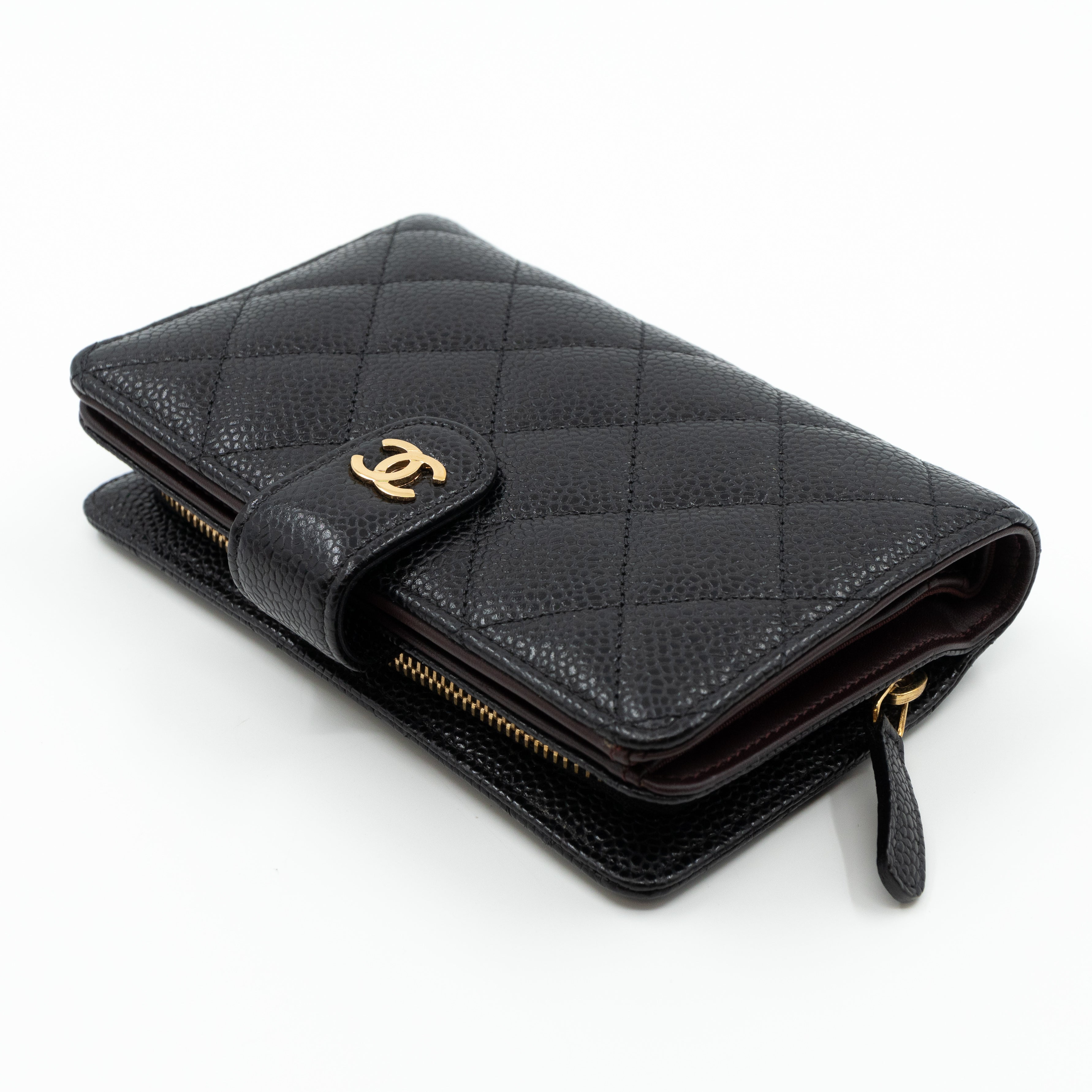 L-Zip Wallet Black Caviar Gold
