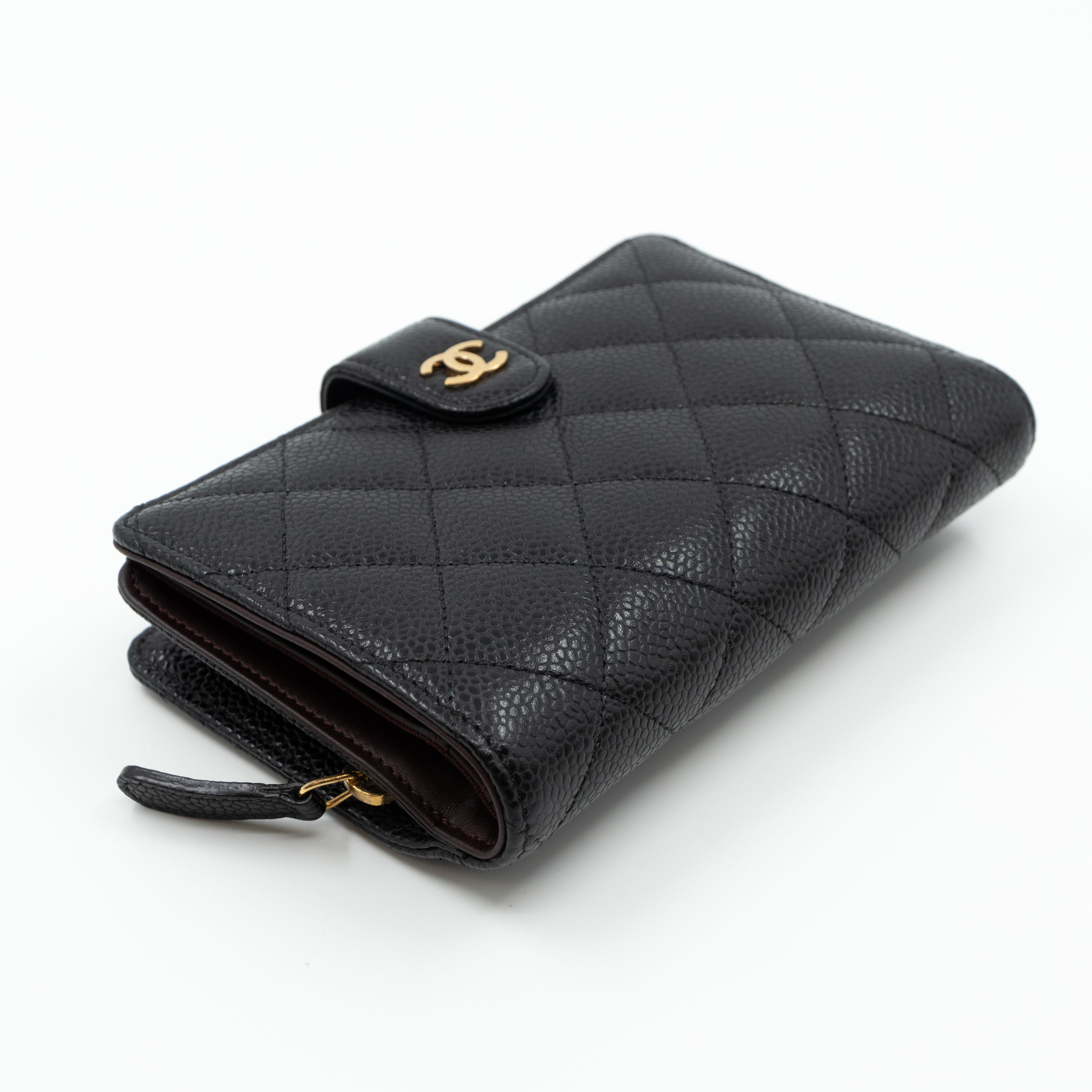 L-Zip Wallet Black Caviar Gold