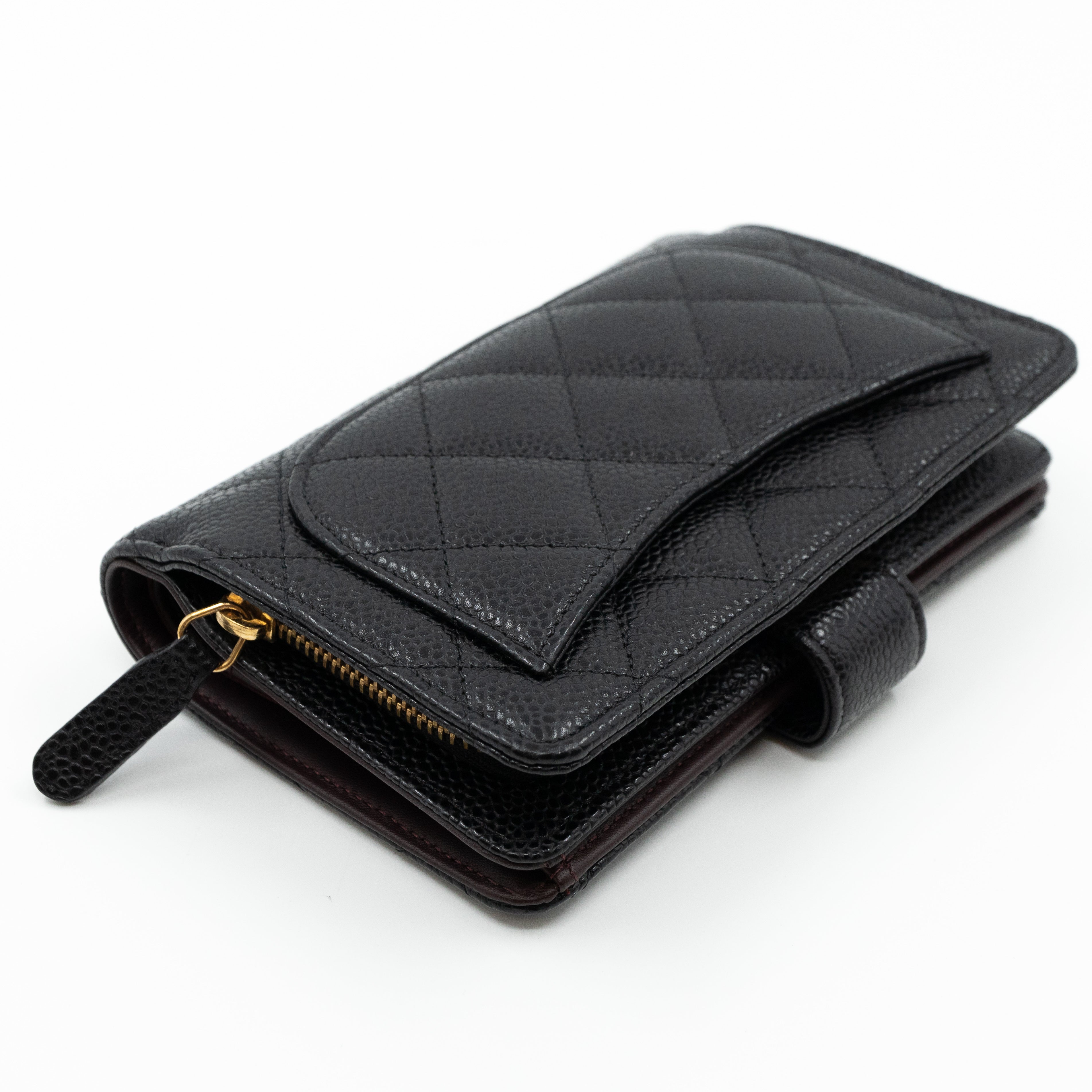 L-Zip Wallet Black Caviar Gold