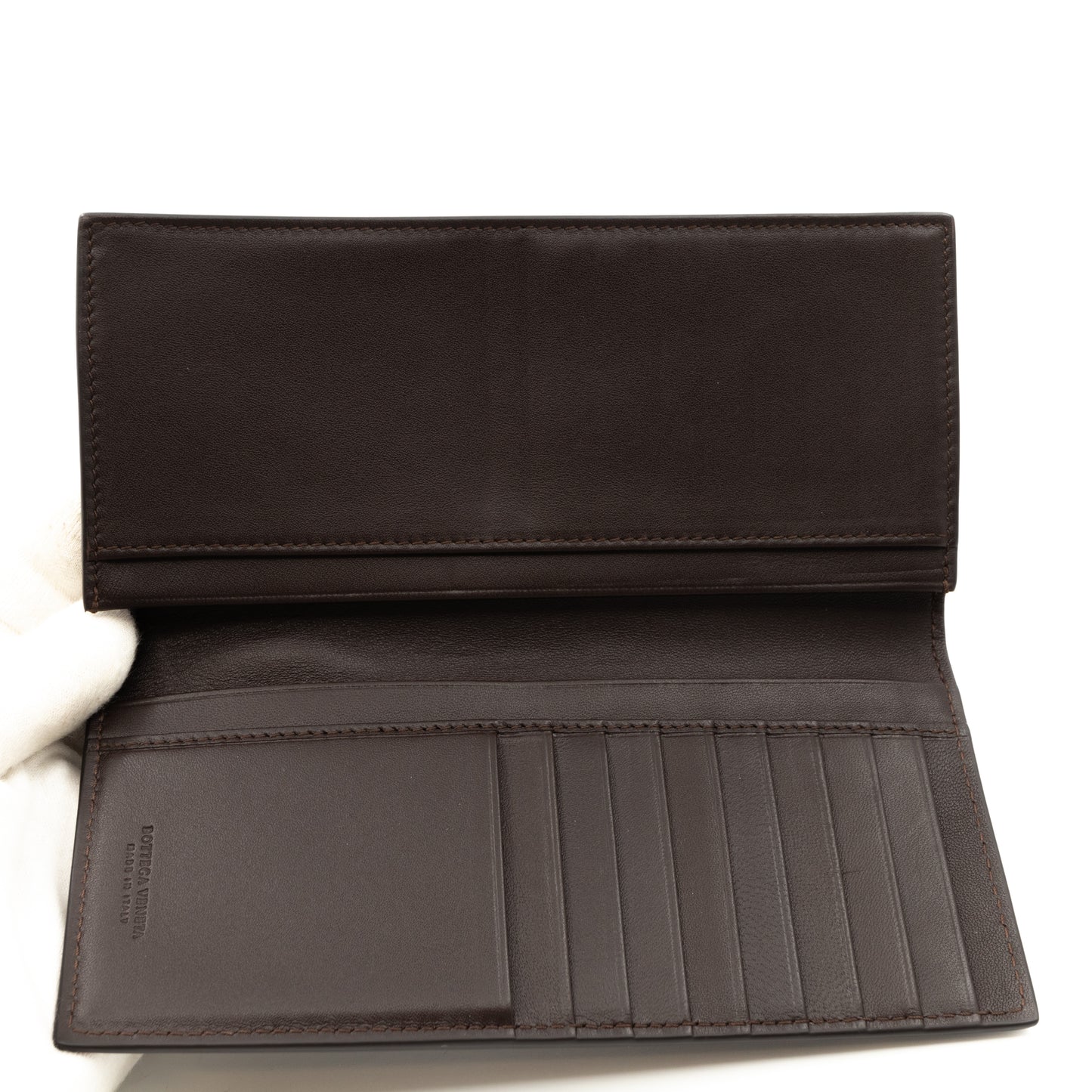 Long Wallet Intrecciato Leather Brown