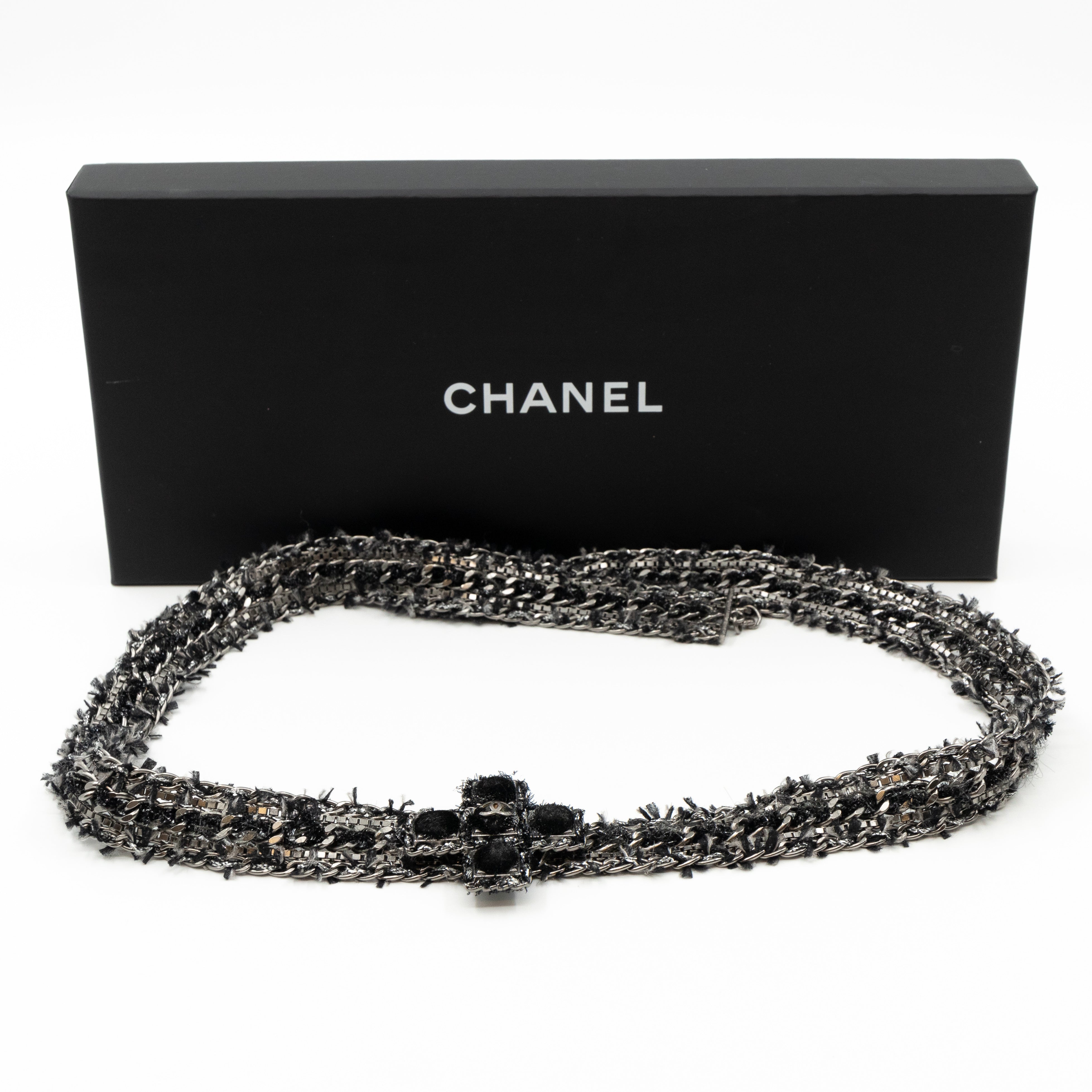 Cross Chain Belt With Tweed Ruthenium