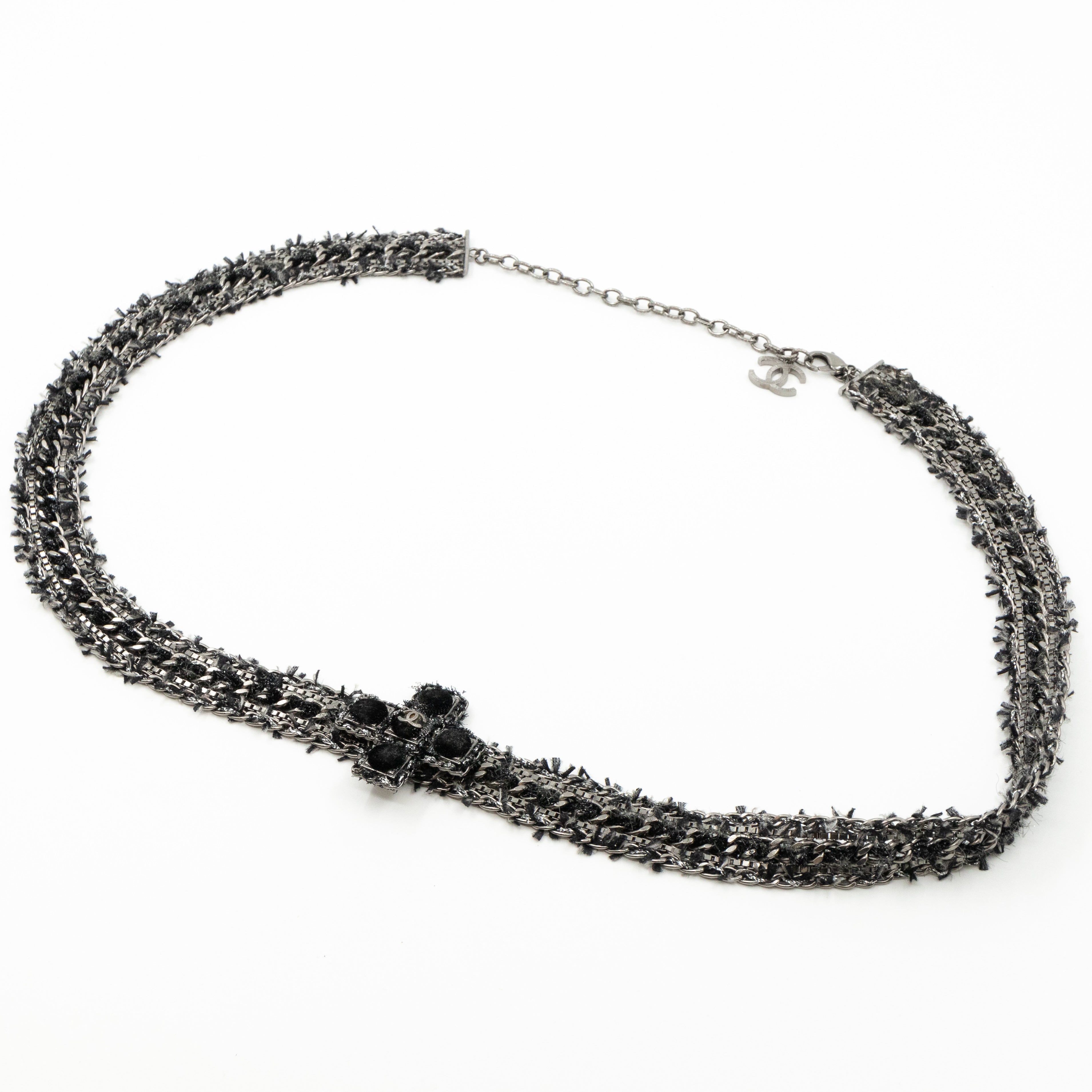 Cross Chain Belt With Tweed Ruthenium