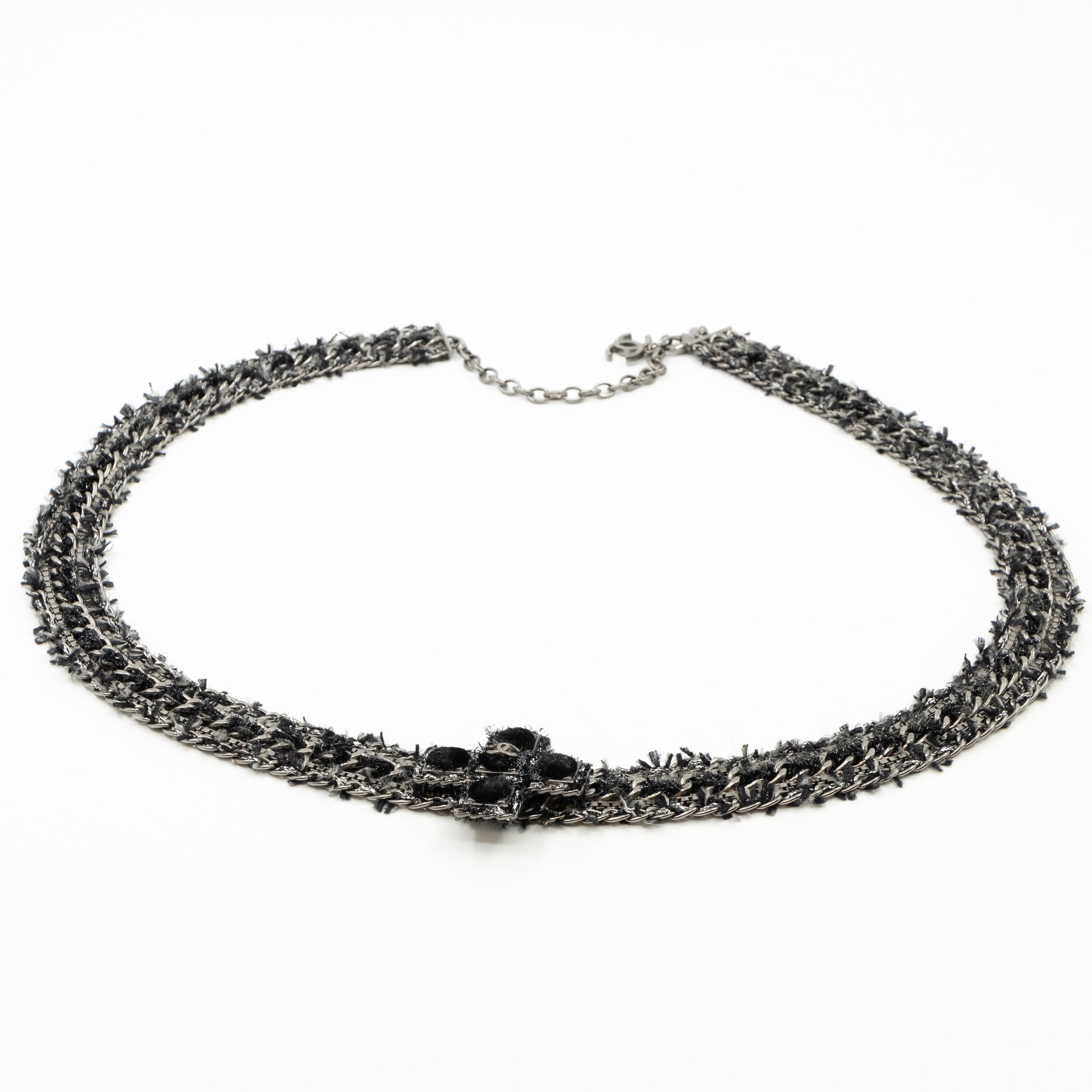 Cross Chain Belt With Tweed Ruthenium