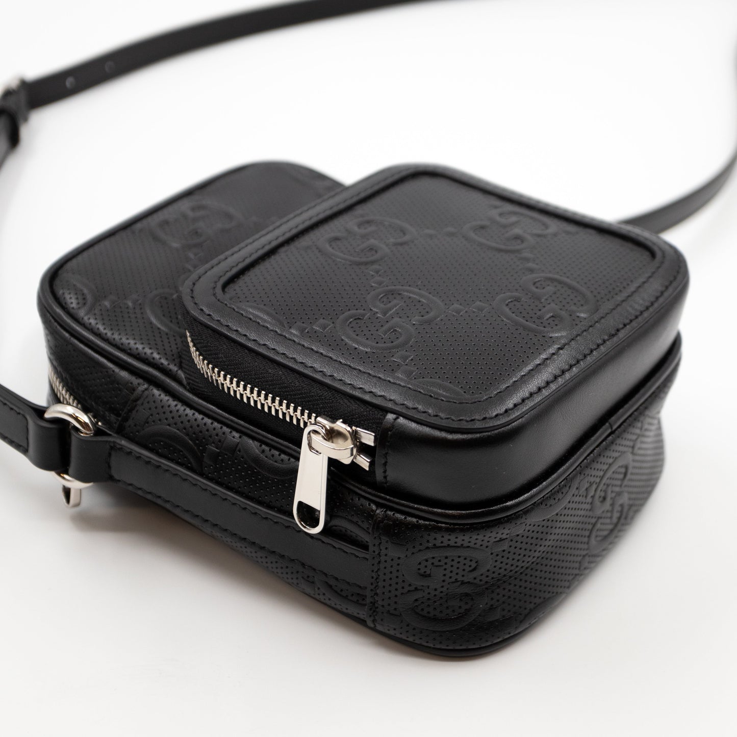 GG Embossed Mini Bag Black Leather