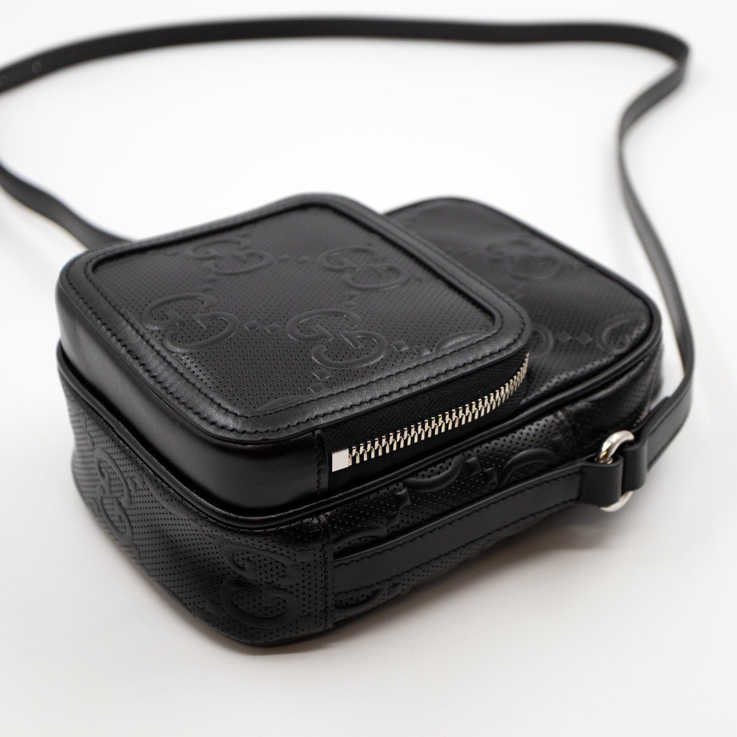 GG Embossed Mini Bag Black Leather