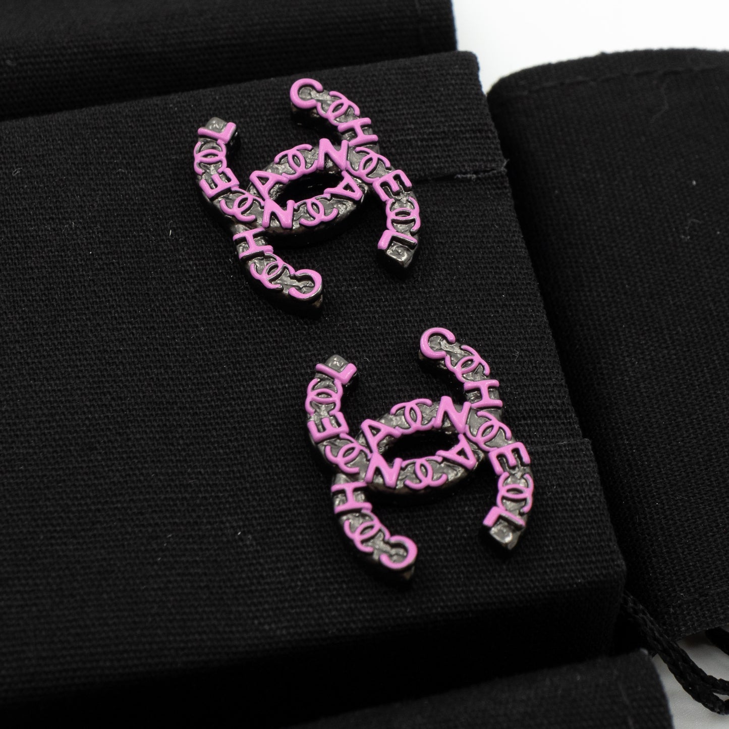 CC Chanel Logo Earrings Pink Ruthenium