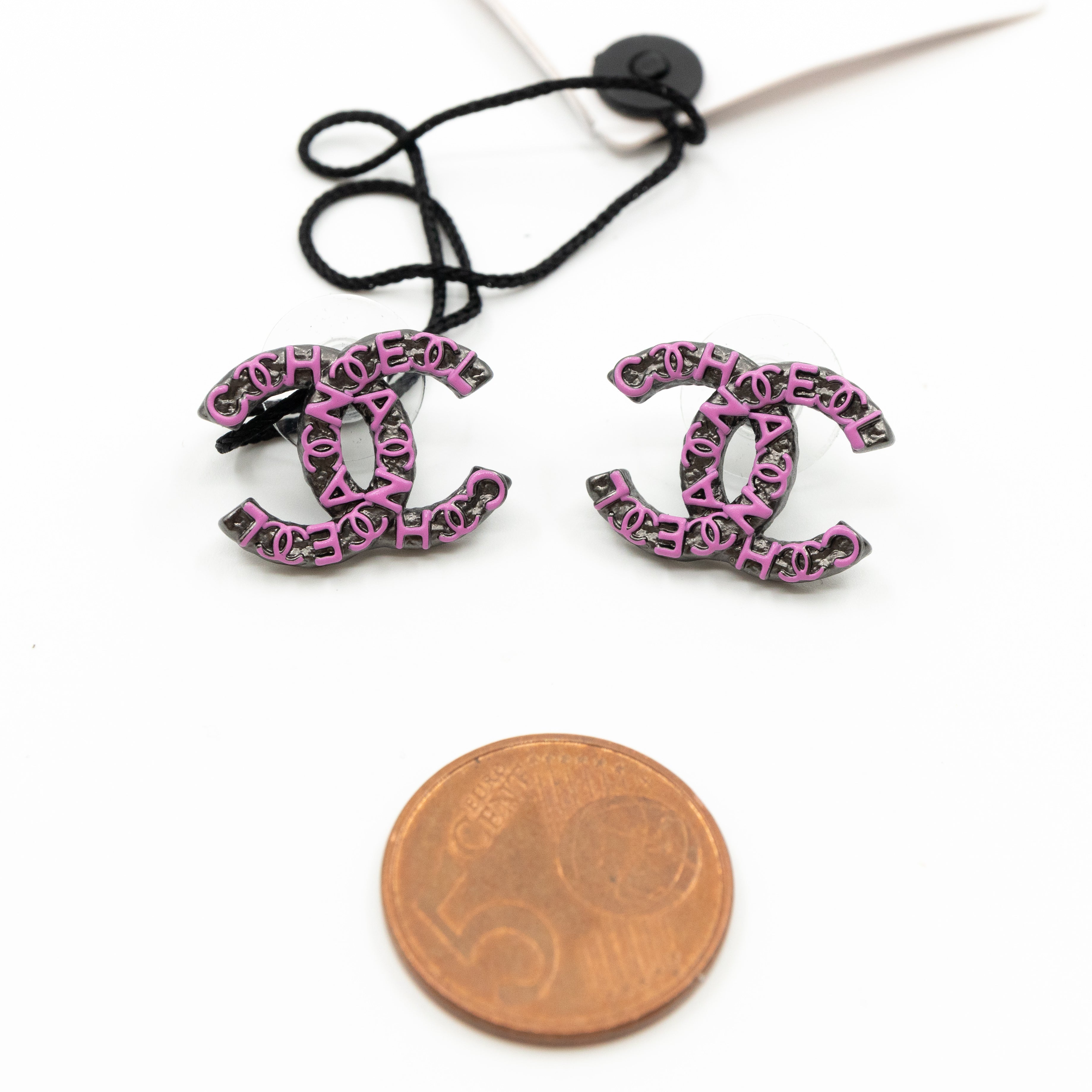 CC Chanel Logo Earrings Pink Ruthenium