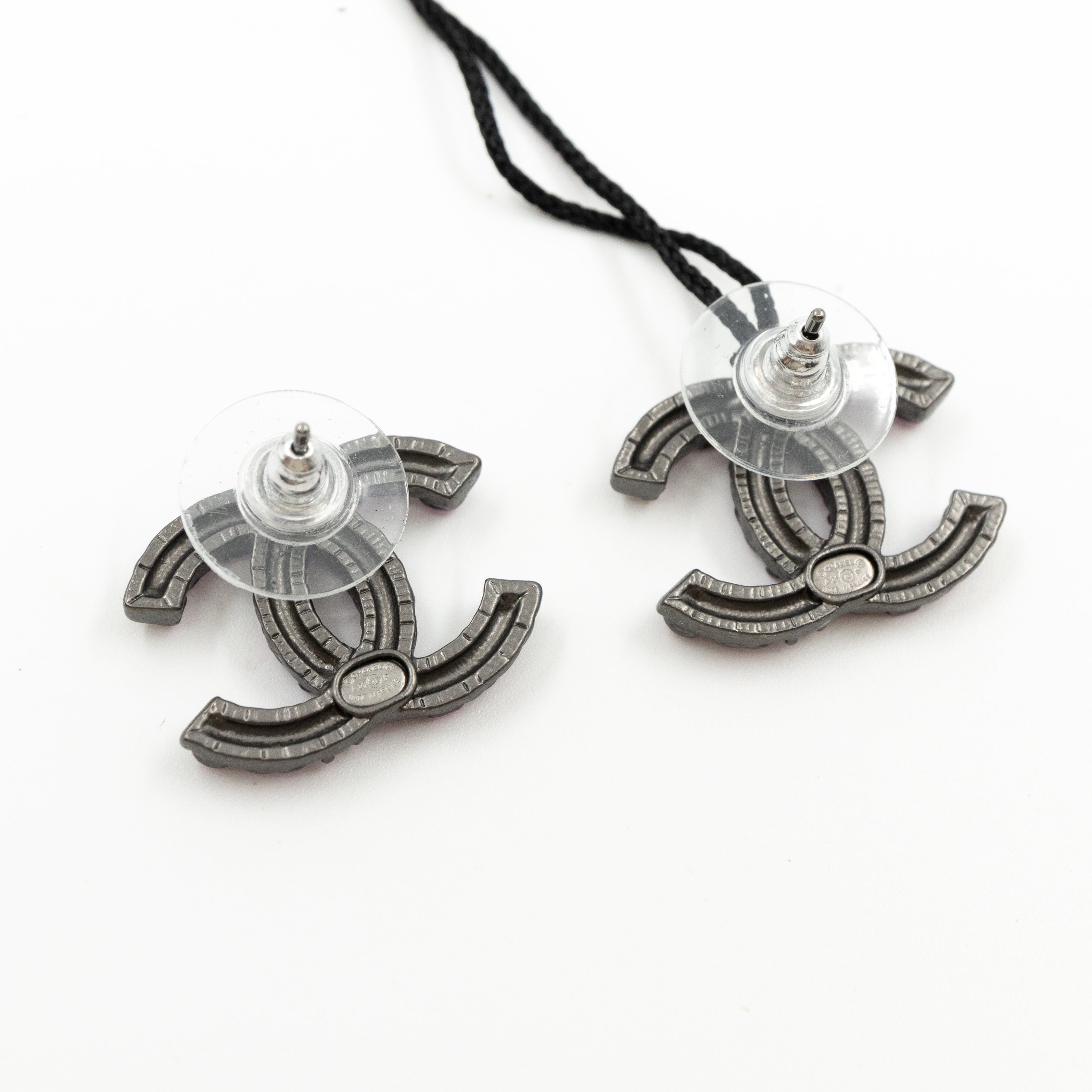 CC Chanel Logo Earrings Pink Ruthenium