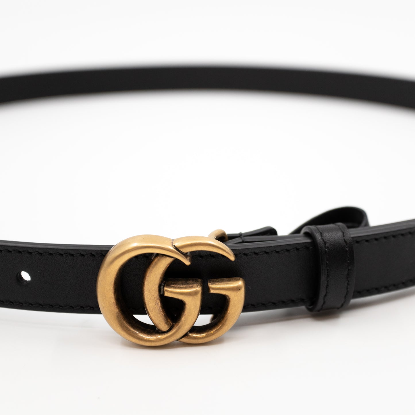 Double G Buckle Black Leather Slim Belt 90 cm