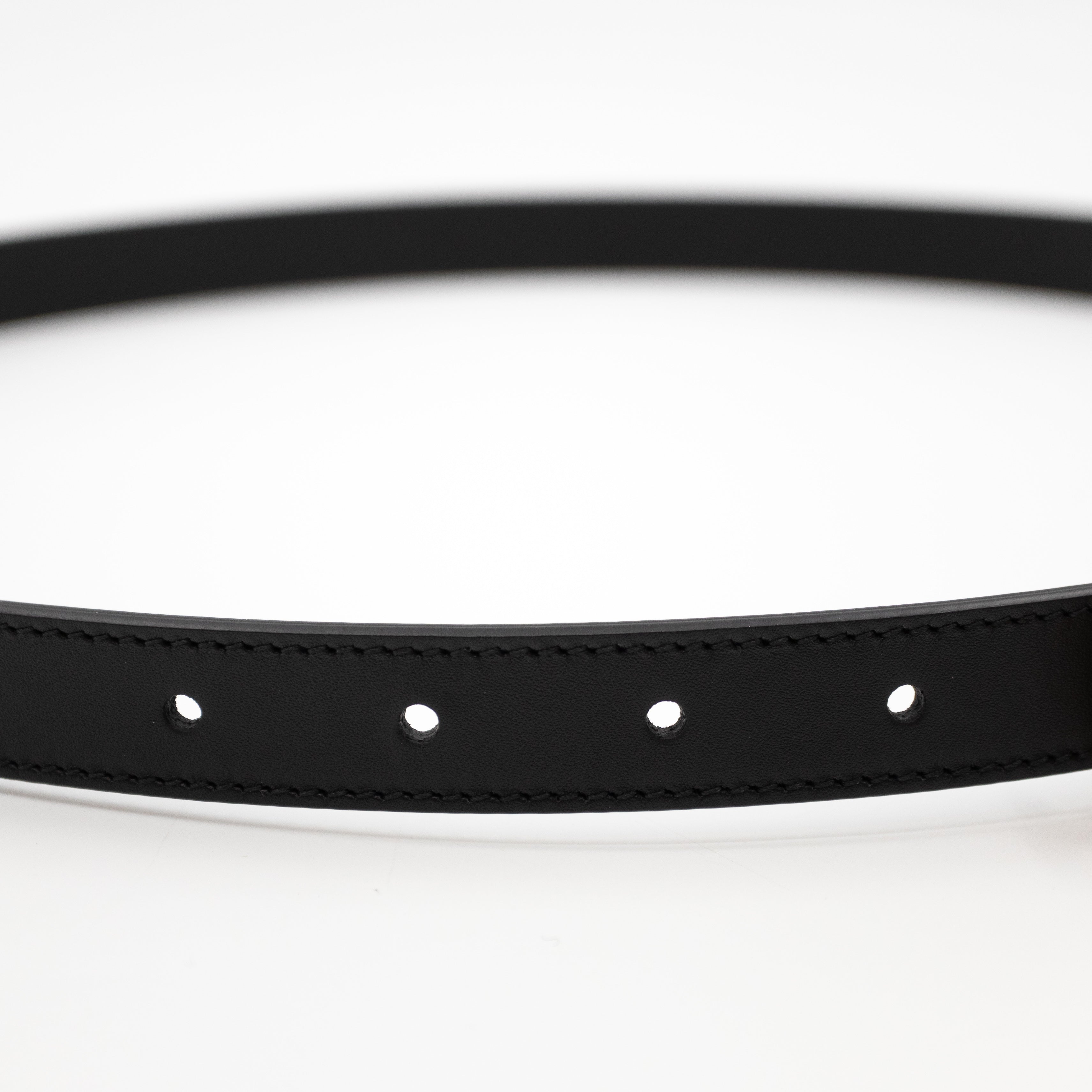Double G Buckle Black Leather Slim Belt 90 cm
