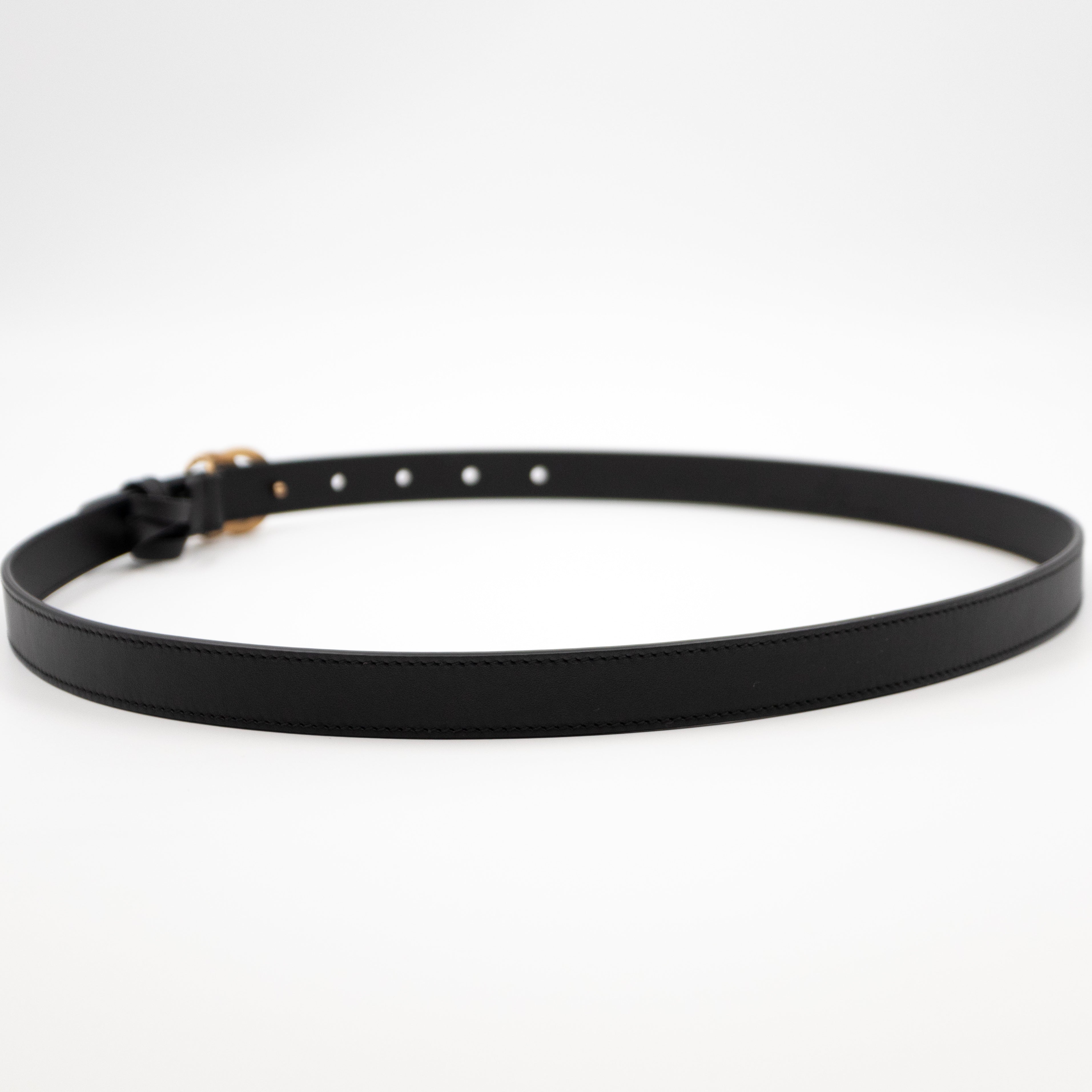 Double G Buckle Black Leather Slim Belt 90 cm