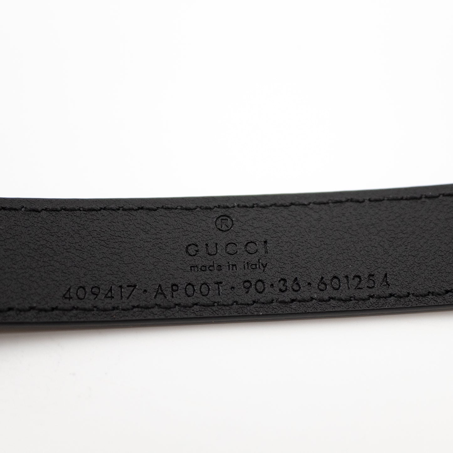 Double G Buckle Black Leather Slim Belt 90 cm