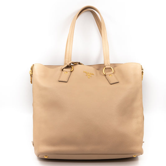 Large Shopping Tote Beige Leather