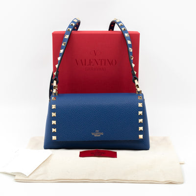 Rockstud Crossbody Pouch Blue Leather