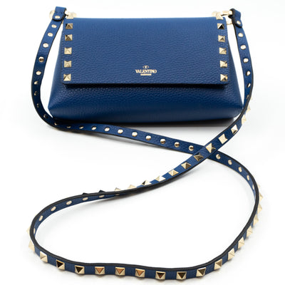 Rockstud Crossbody Pouch Blue Leather