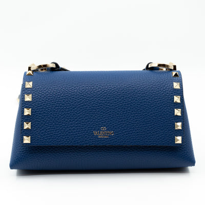 Rockstud Crossbody Pouch Blue Leather