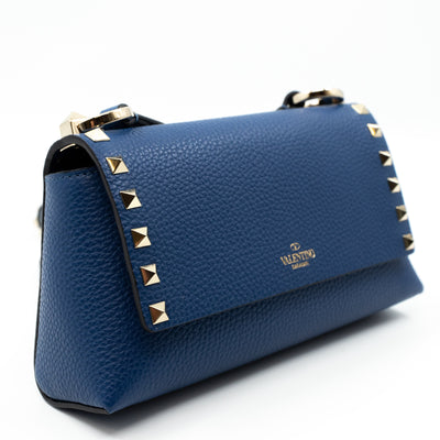 Rockstud Crossbody Pouch Blue Leather