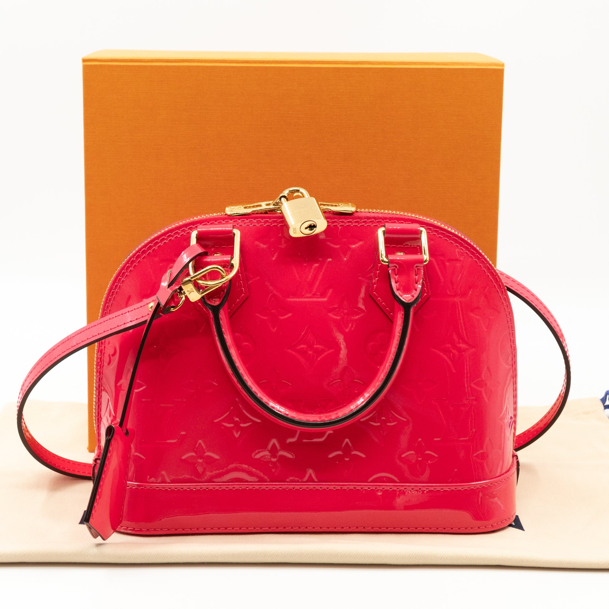 Louis Vuitton Alma Handbag Monogram Vernis mm with Chain Charm [Guaranteed Authentic]
