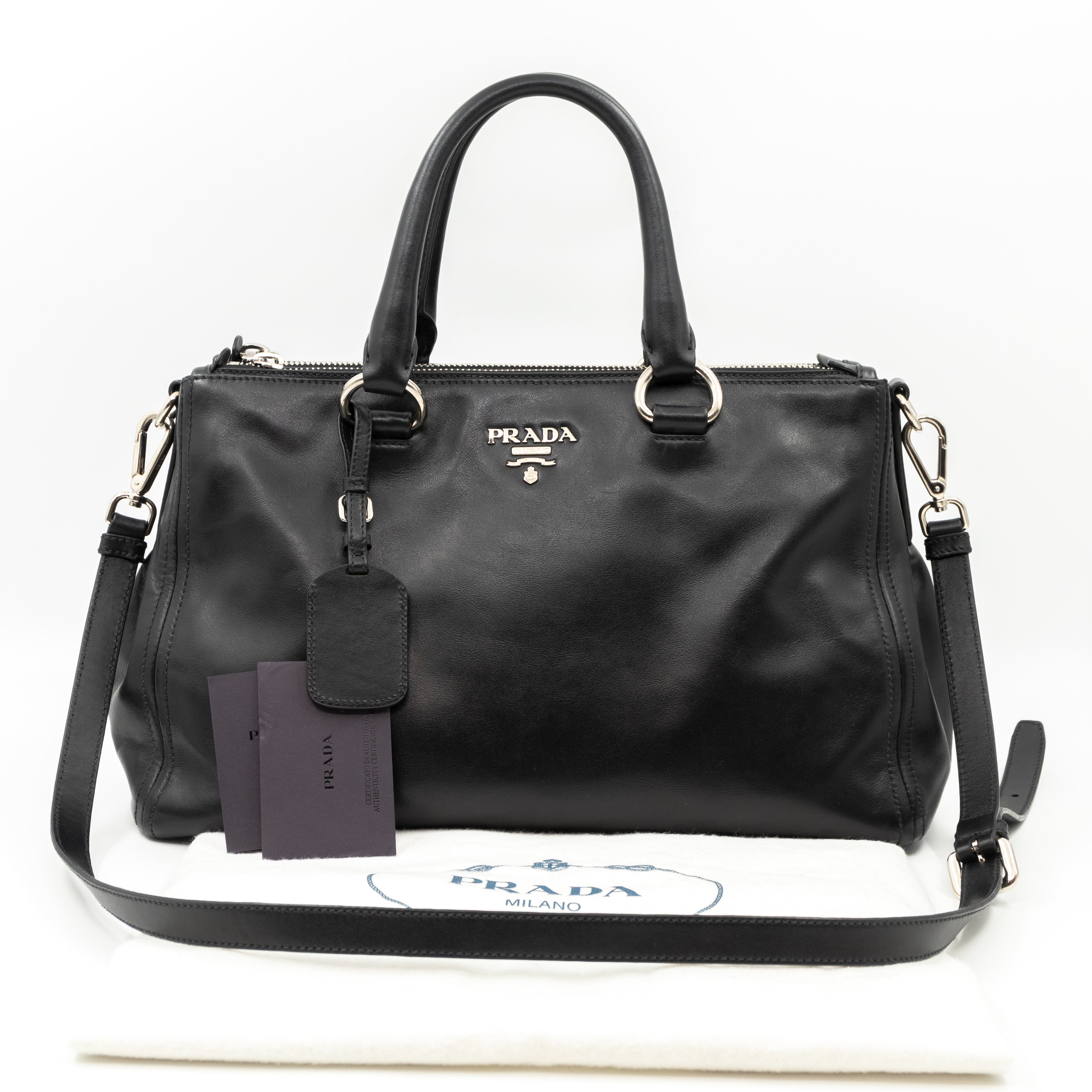 Soft Satchel Double Zip Black Leather